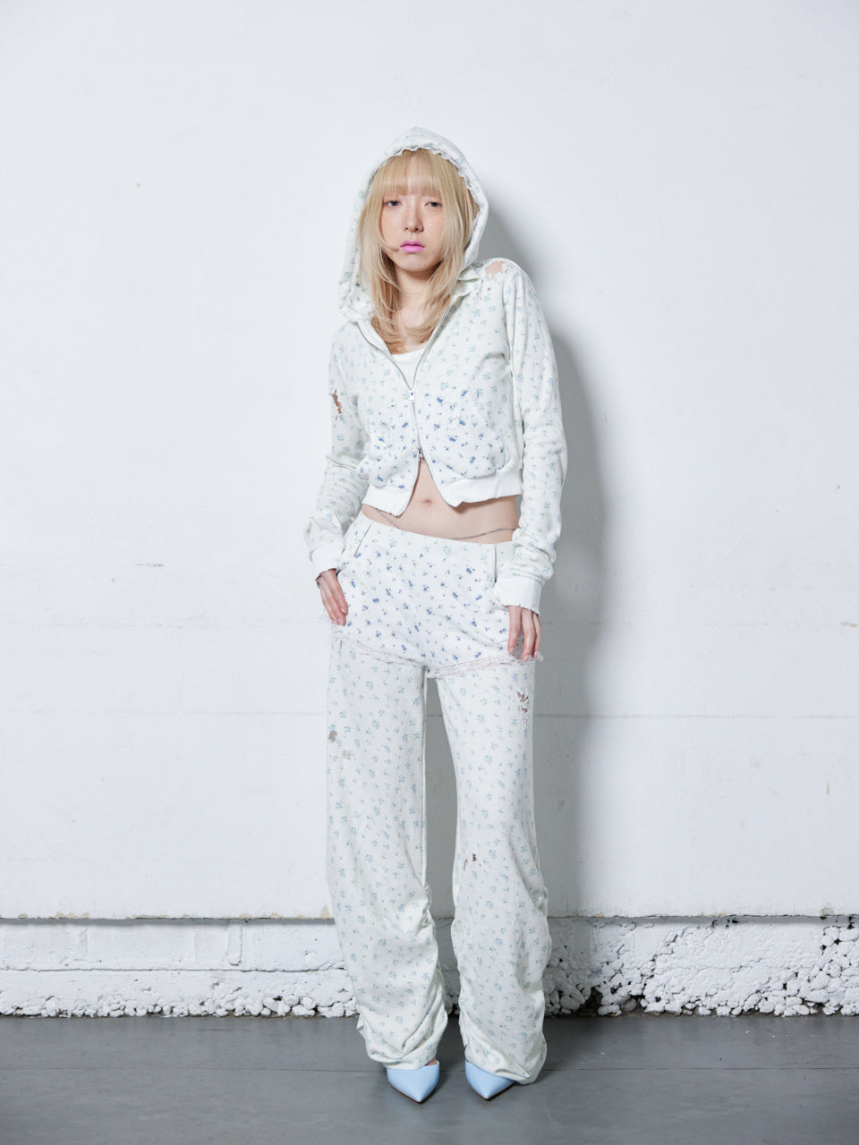 Flower Thermal Hoodie(Blue)