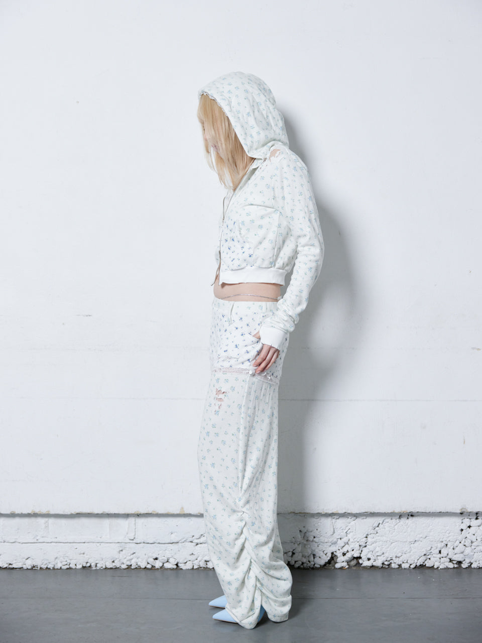 Flower Thermal Hoodie(Blue)