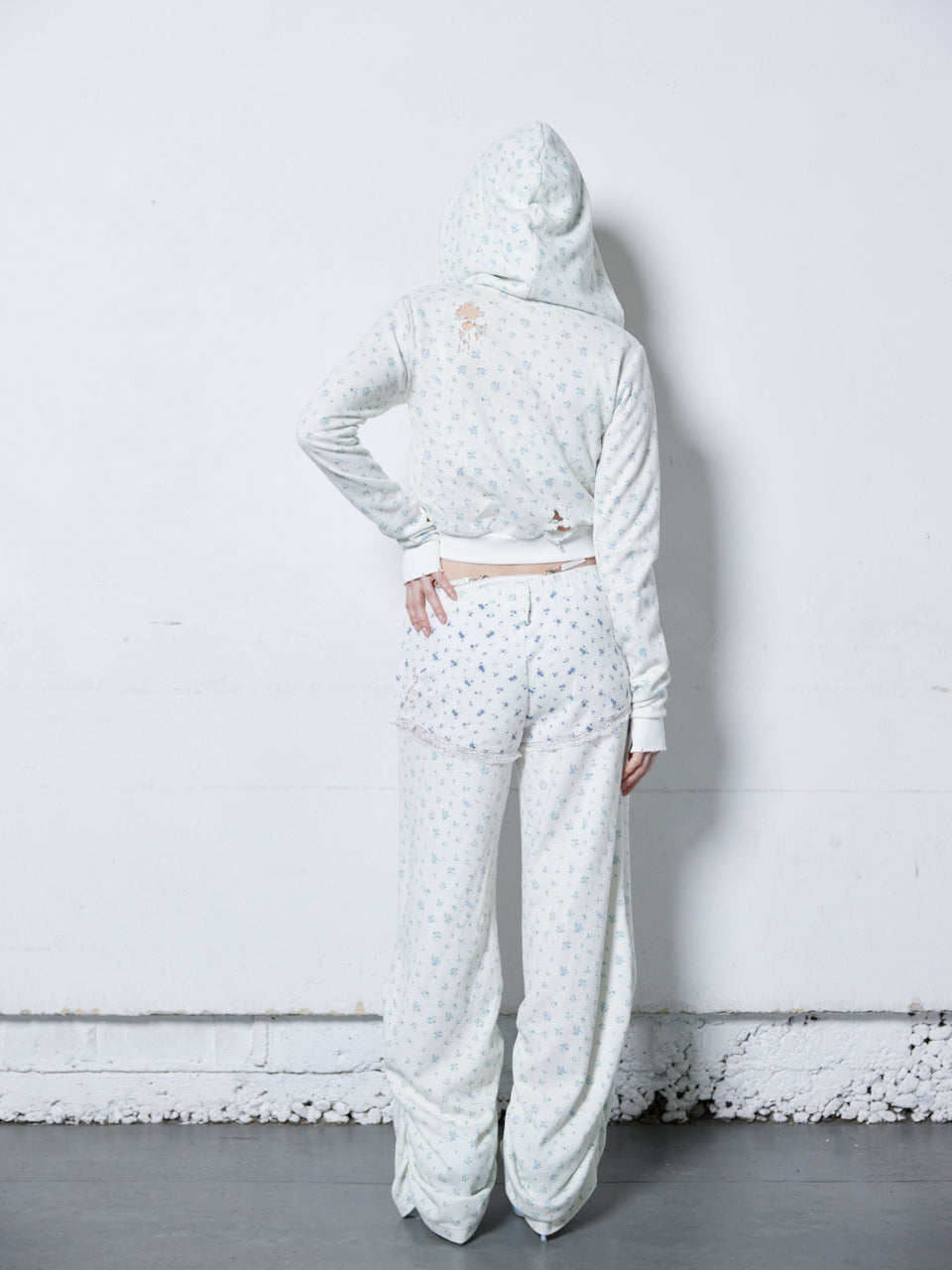 Flower Thermal Hoodie(Blue)