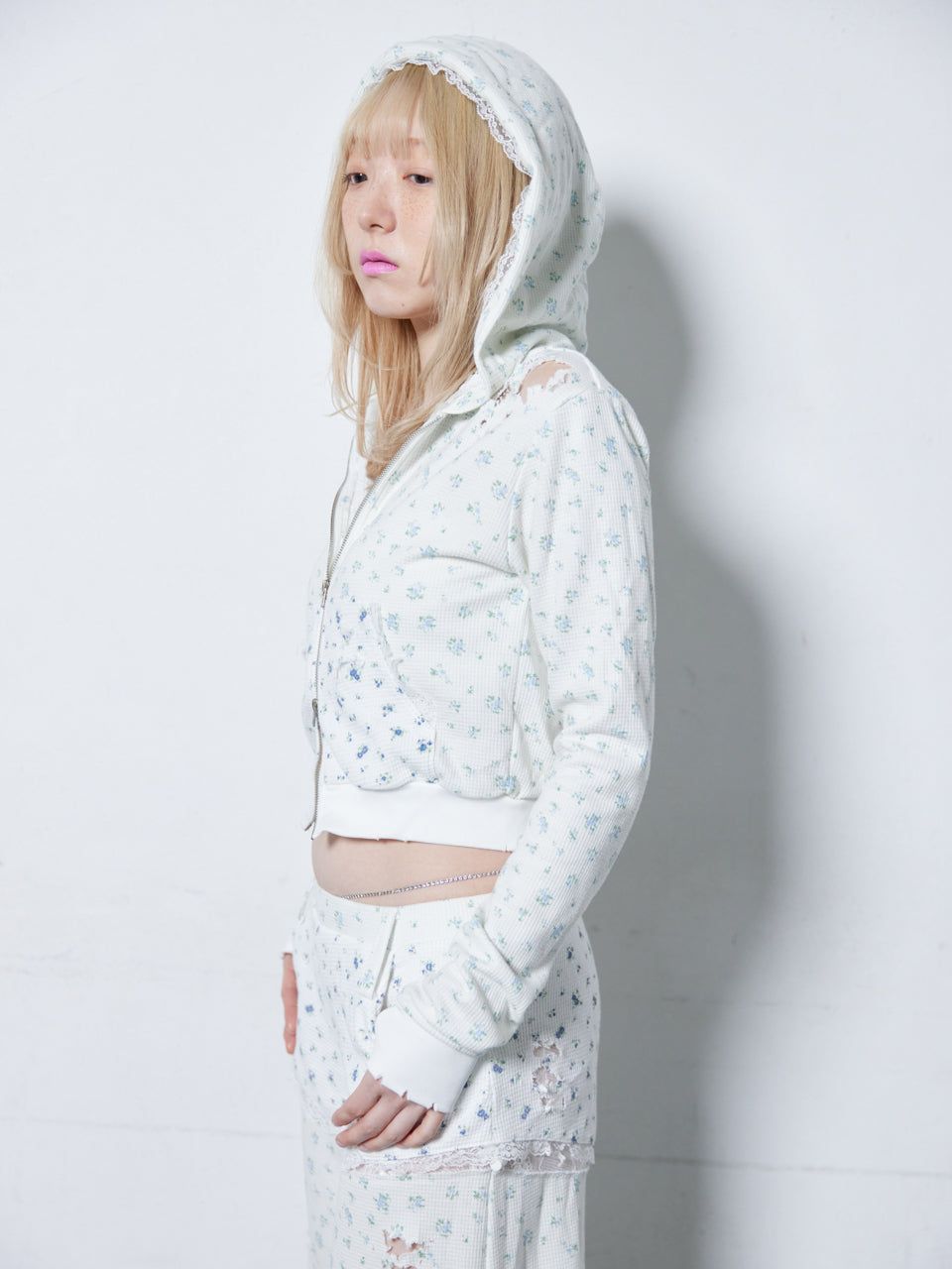 Flower Thermal Hoodie(Blue)