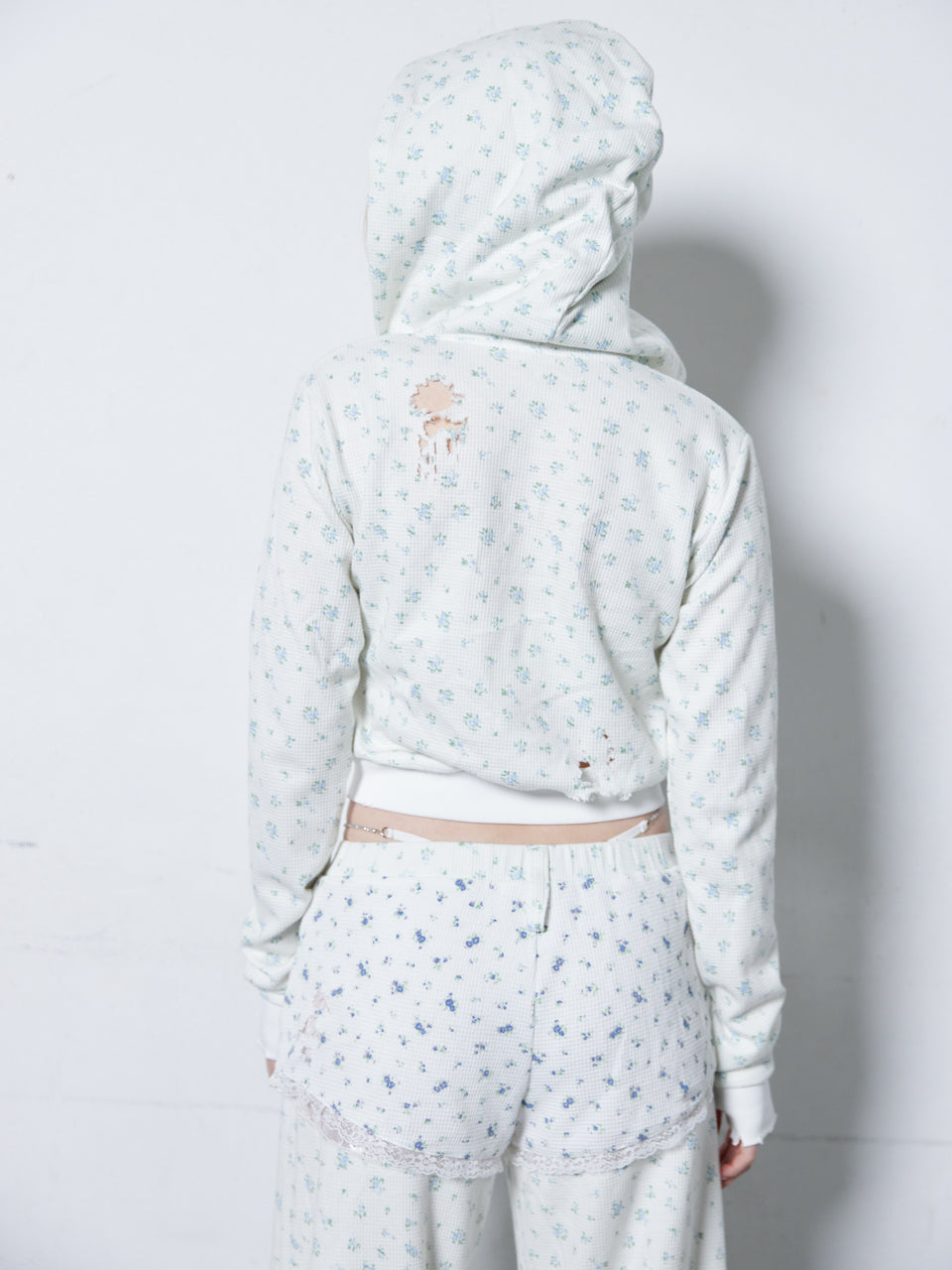 Flower Thermal Hoodie(Blue)