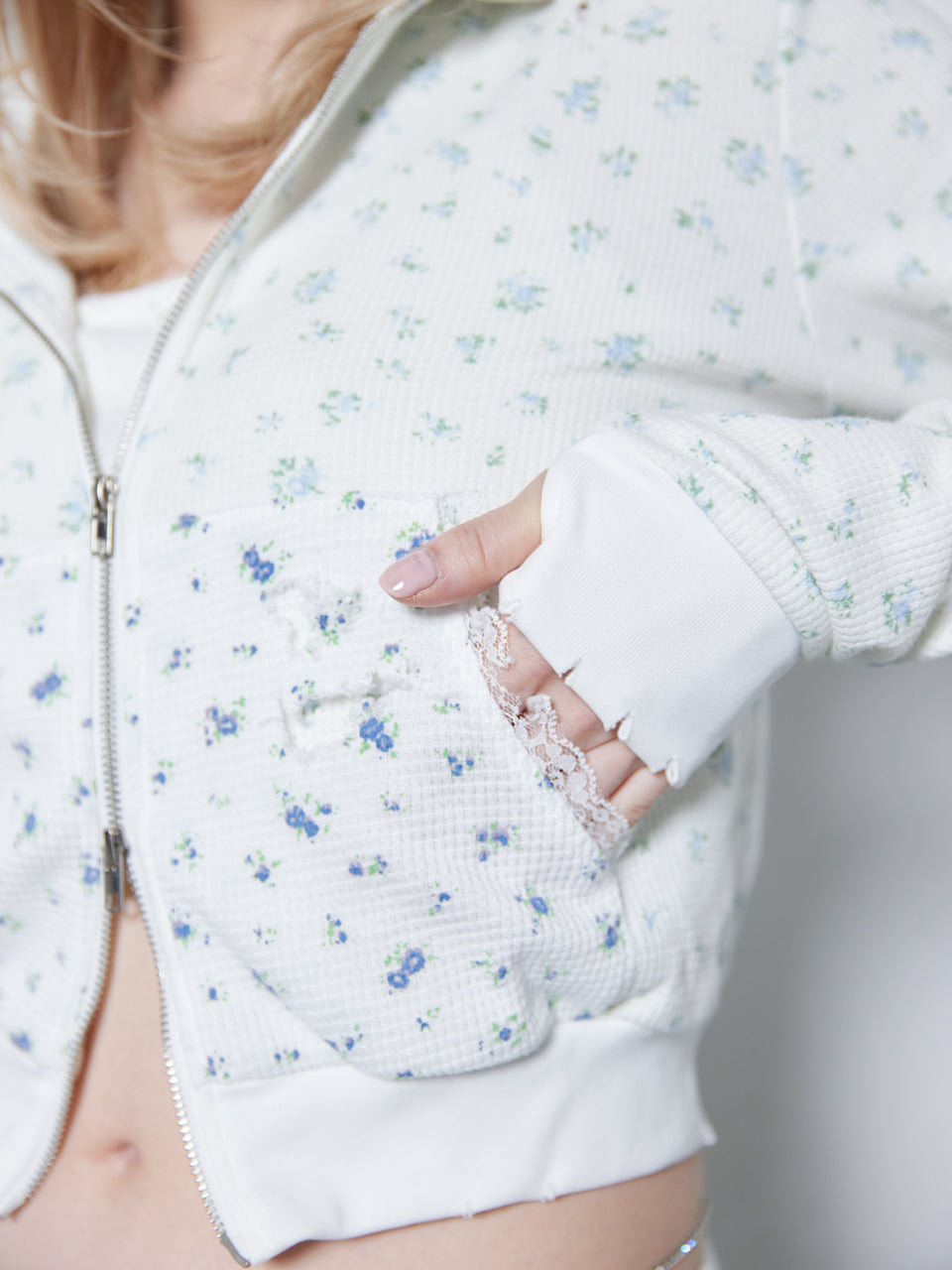 Flower Thermal Hoodie(Blue)