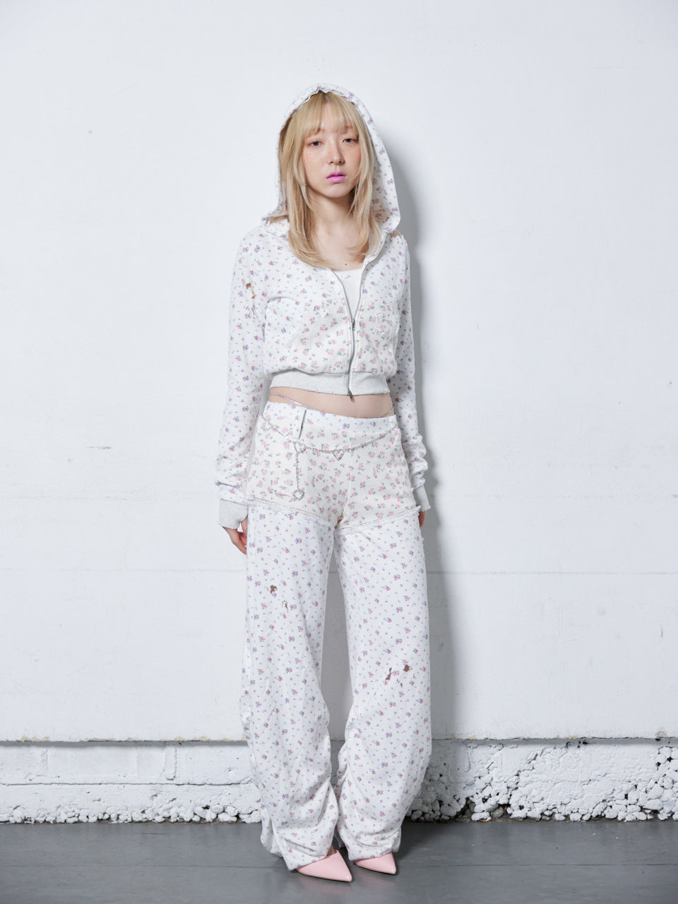 Heart Glitter Chain Belt (Silver)