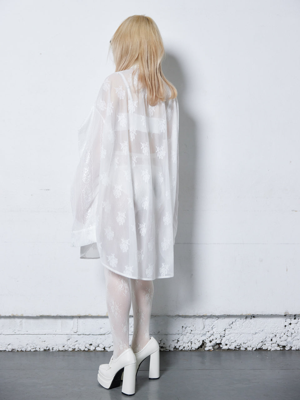Too Big Ribbon Lace Shirt(White)