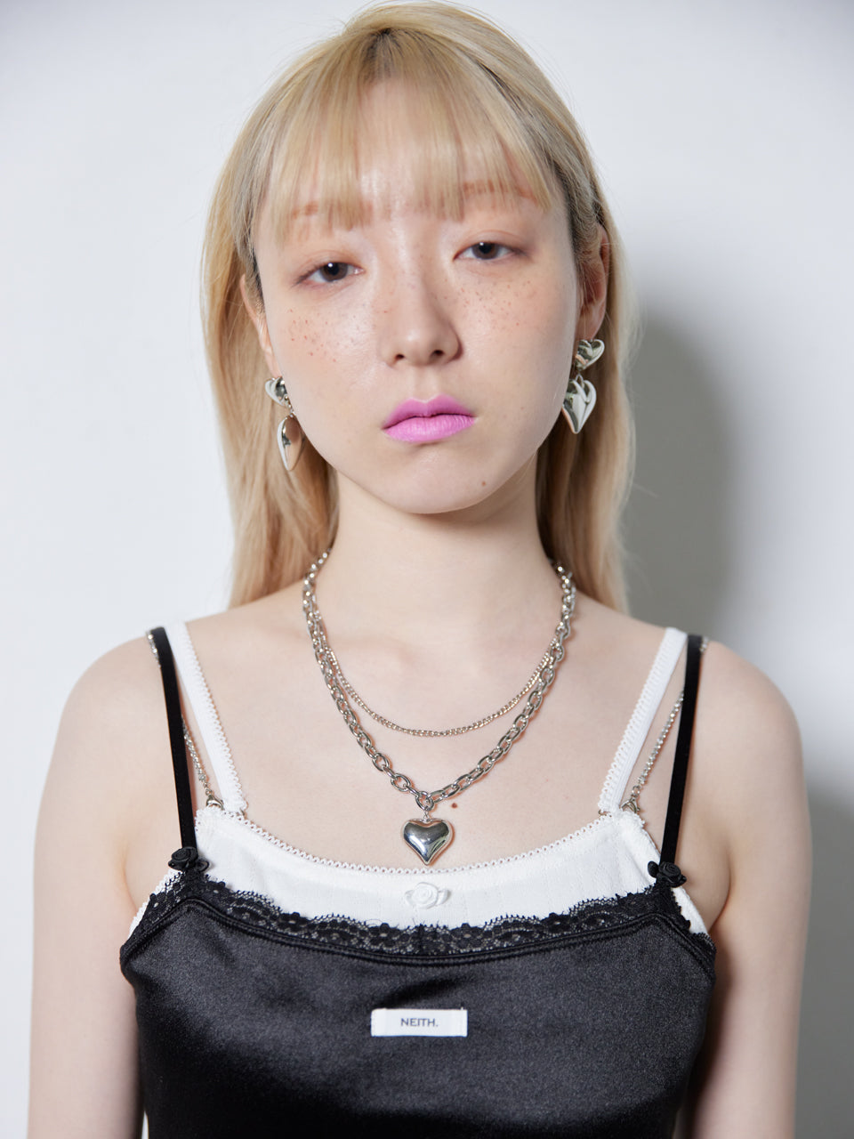 【Last1】Double Chain Heart Necklace(Silver)