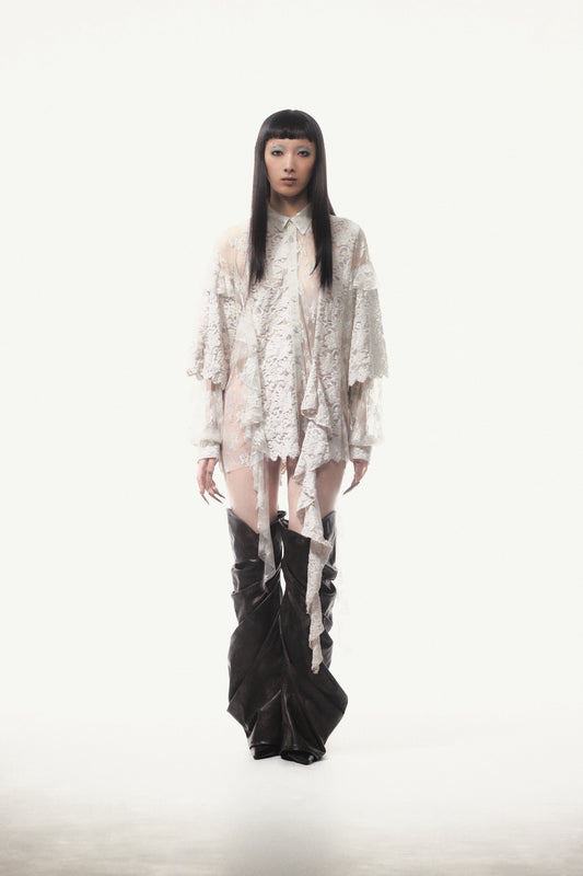 Flocky Lace Ruffle Shirts (Ivory)