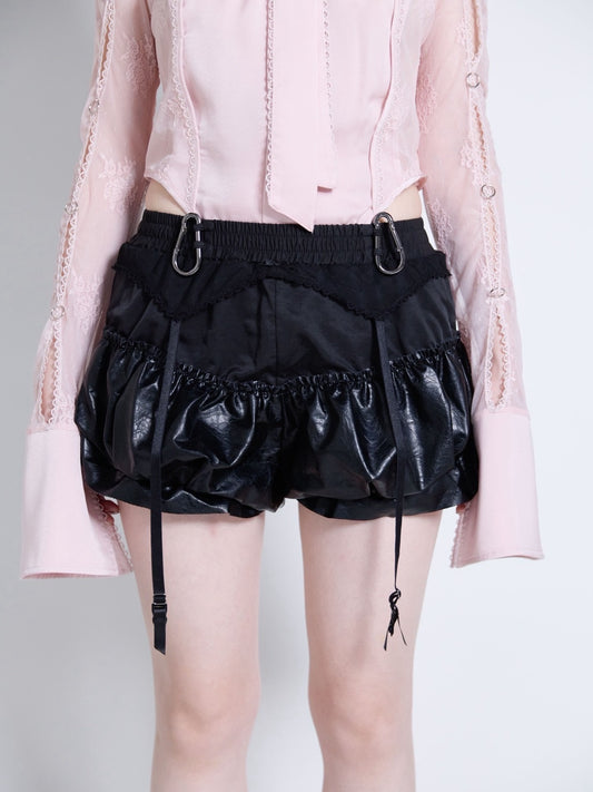 【10月上旬】Leather Gathered Drawers(Black)