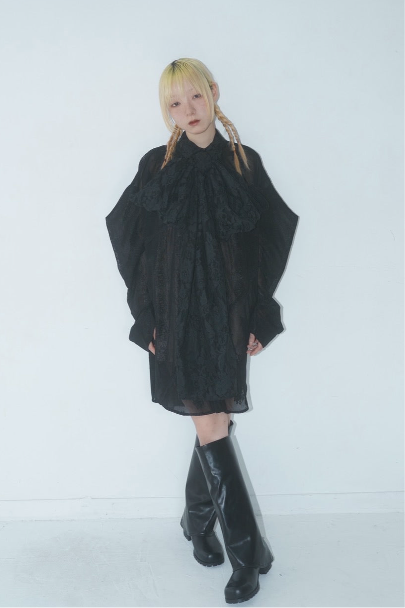 Too Big Ribbon Lace Shirt(Black)