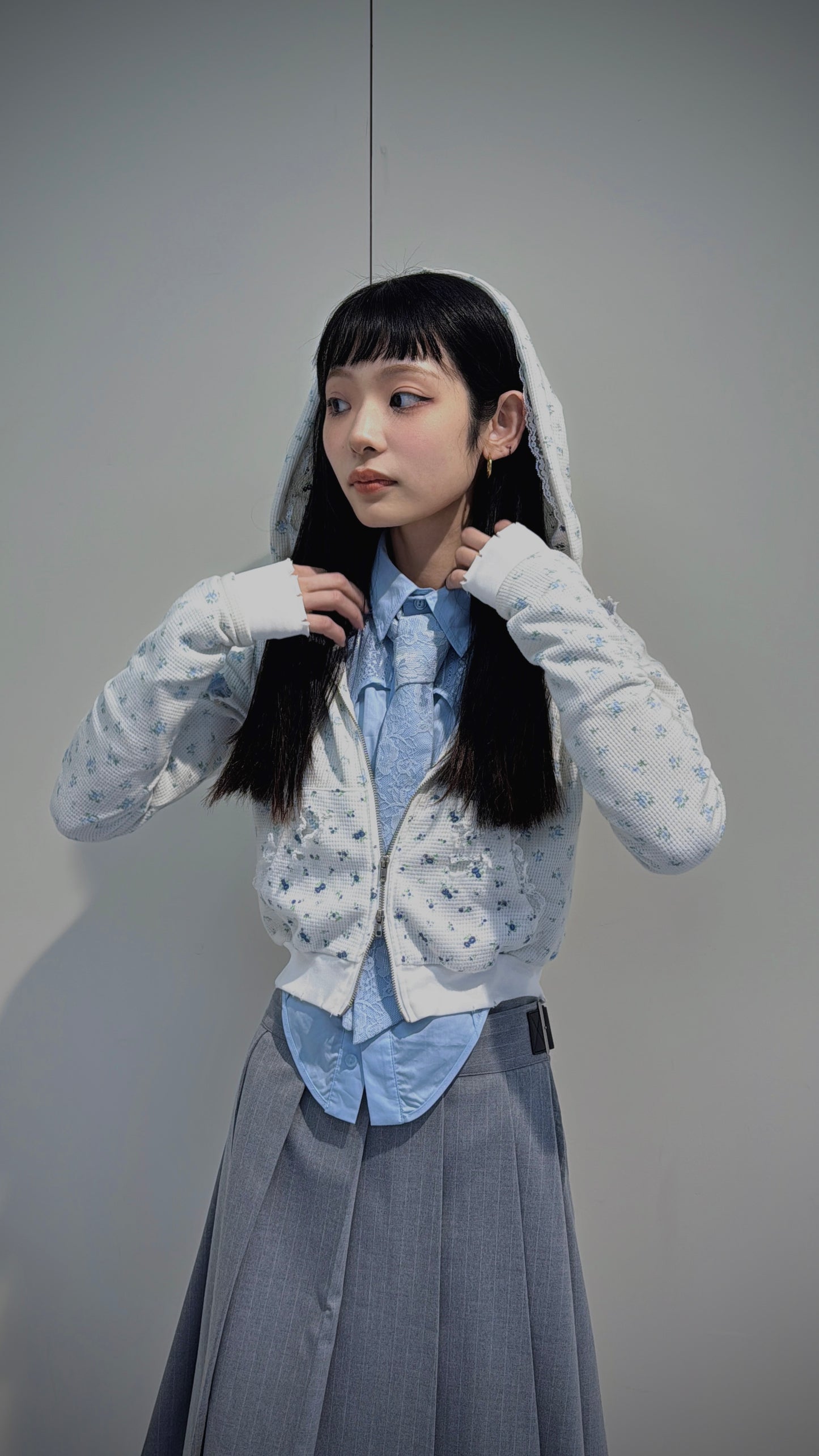 Flower Thermal Hoodie(Blue)