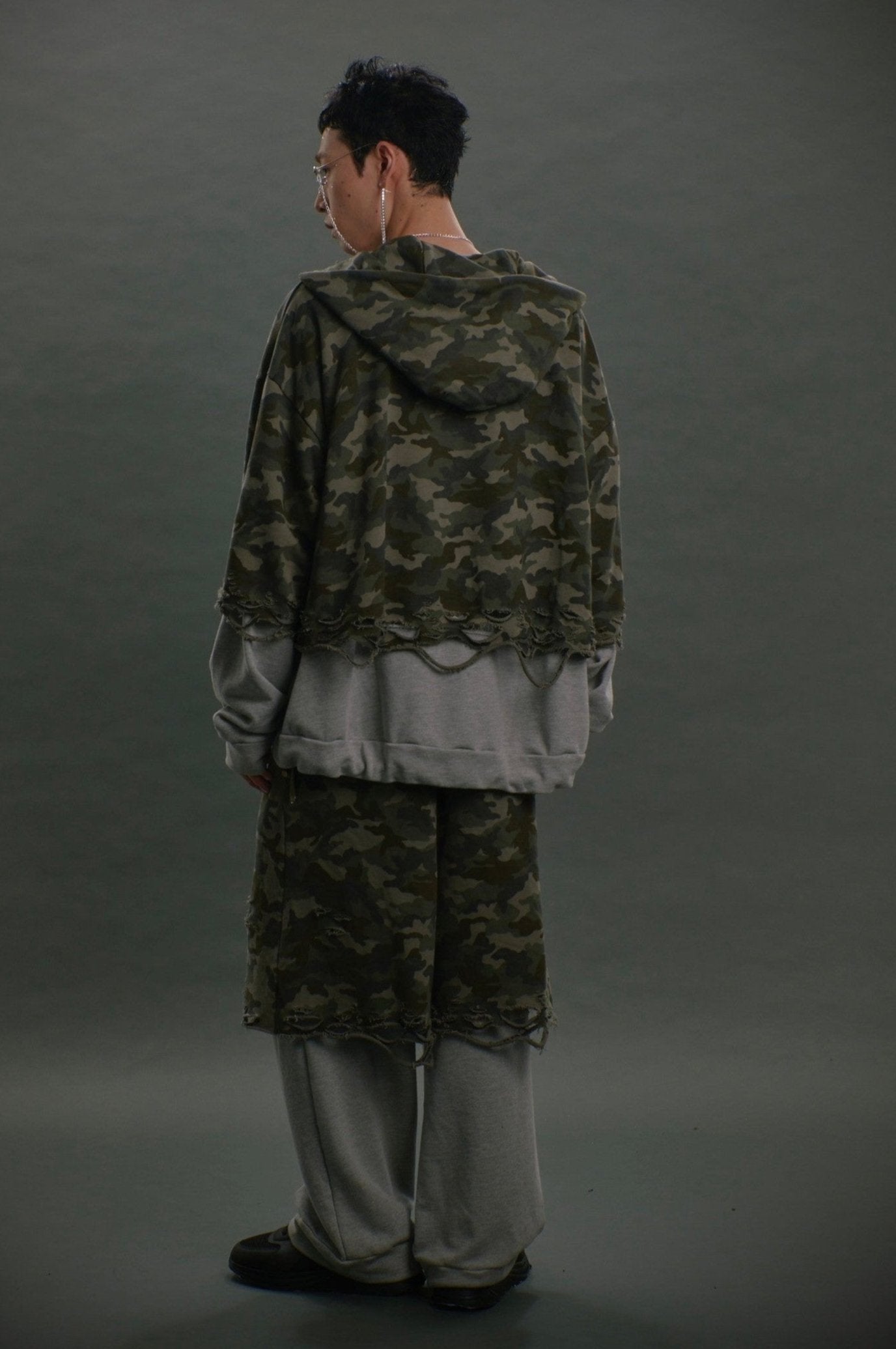 【Last1】Layered Crush Hoodie(Camo×Gray)
