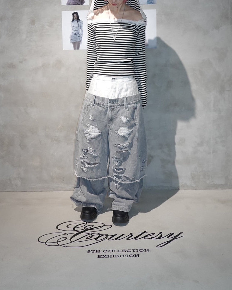 Destroyed Denim and Leg cover (Gray)
