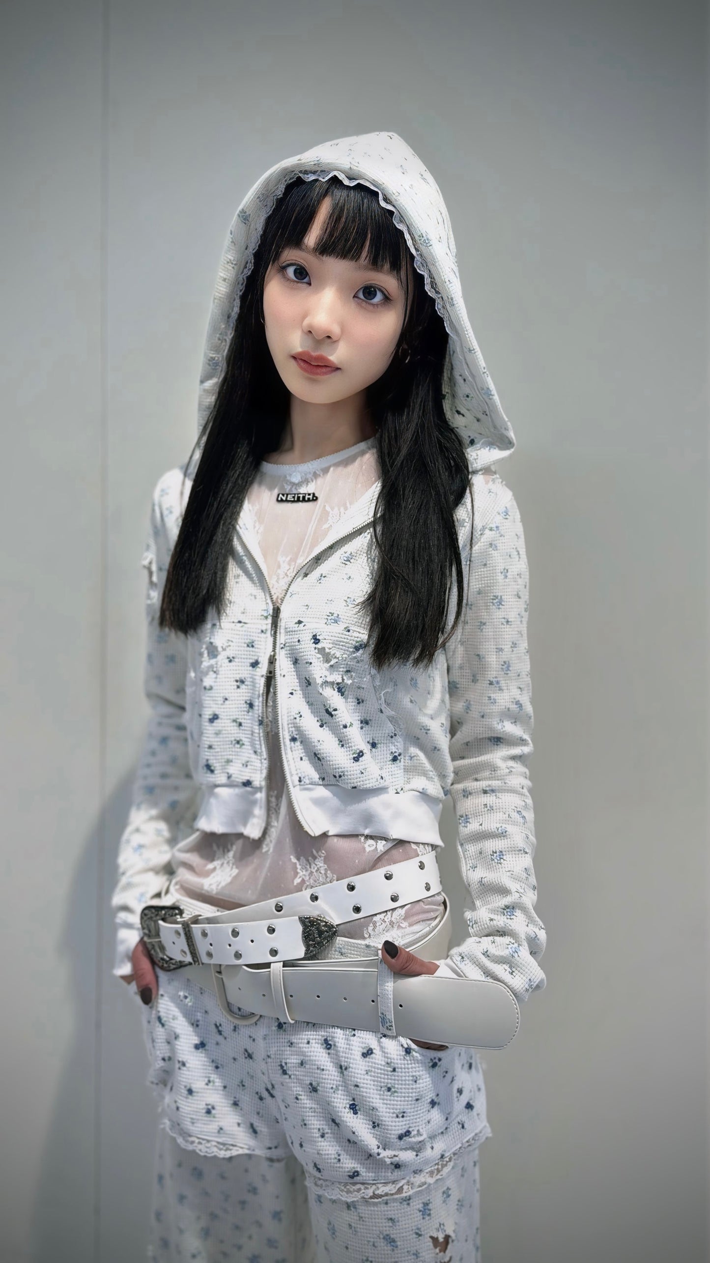 Flower Thermal Hoodie(Blue)