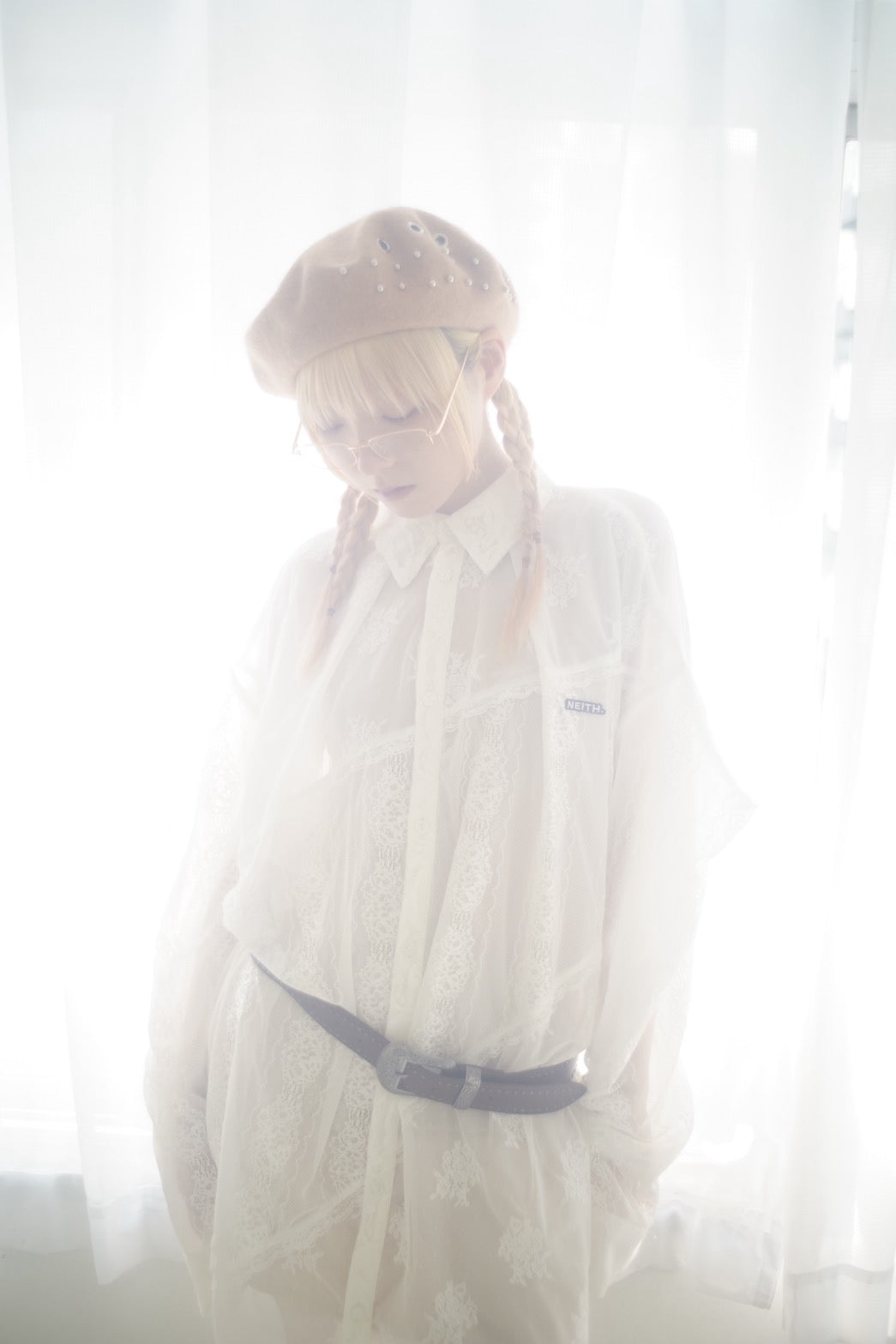 Too Big Ribbon Lace Shirt(White)