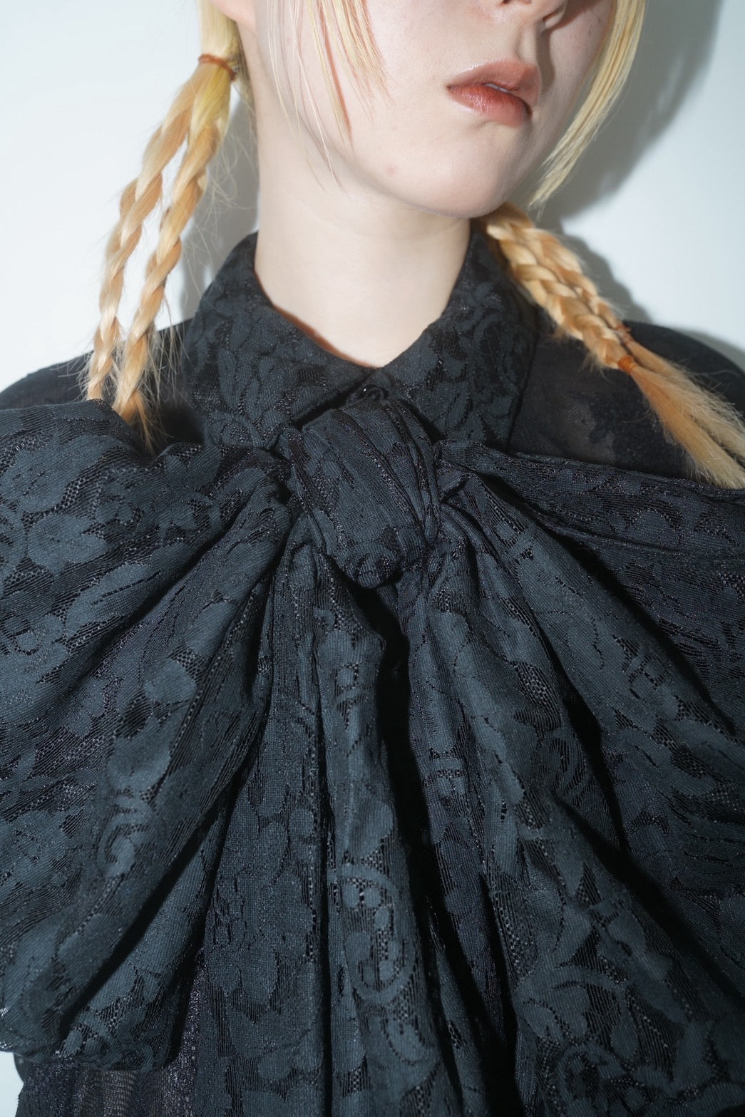 Too Big Ribbon Lace Shirt(Black)