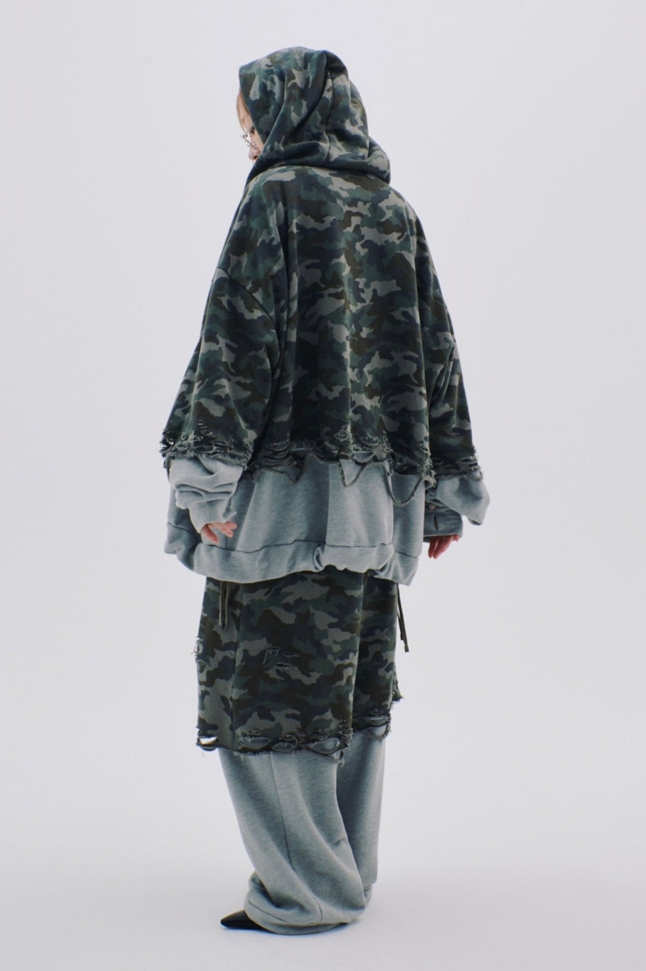 【Last1】Layered Crush Hoodie(Camo×Gray)