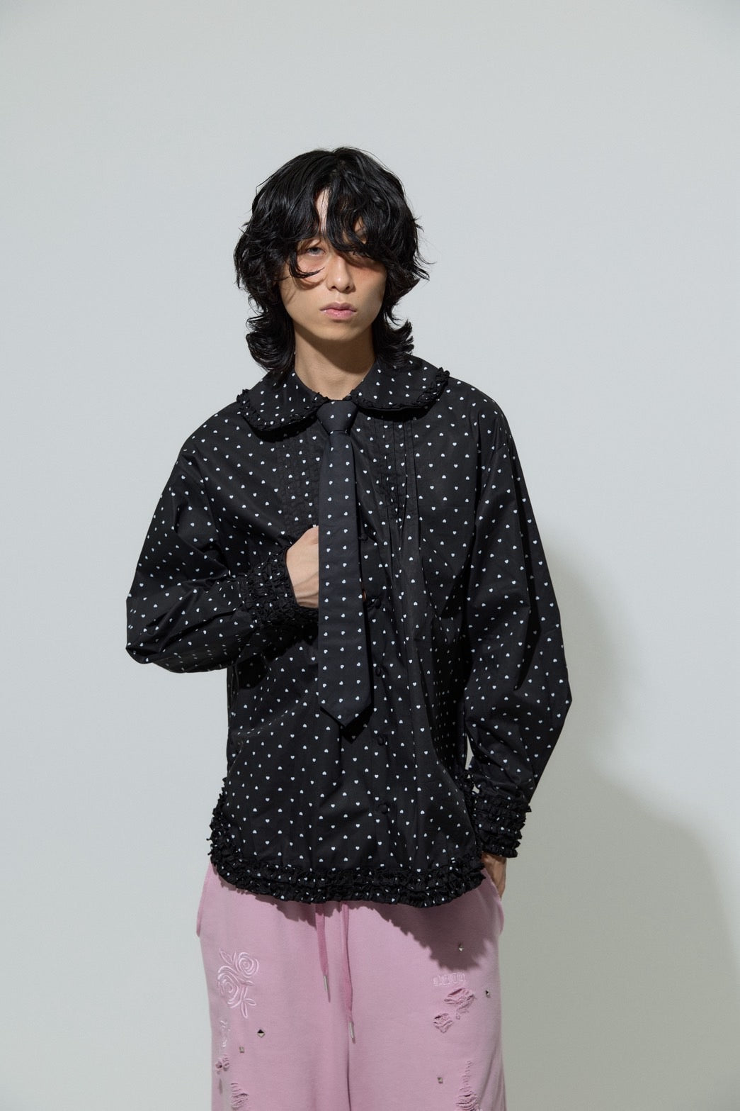 Love Dot Frill Shirt(Black)