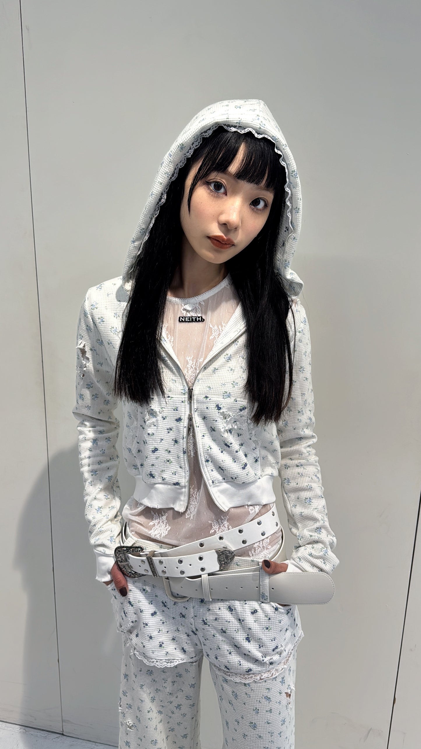 Flower Thermal Hoodie(Blue)