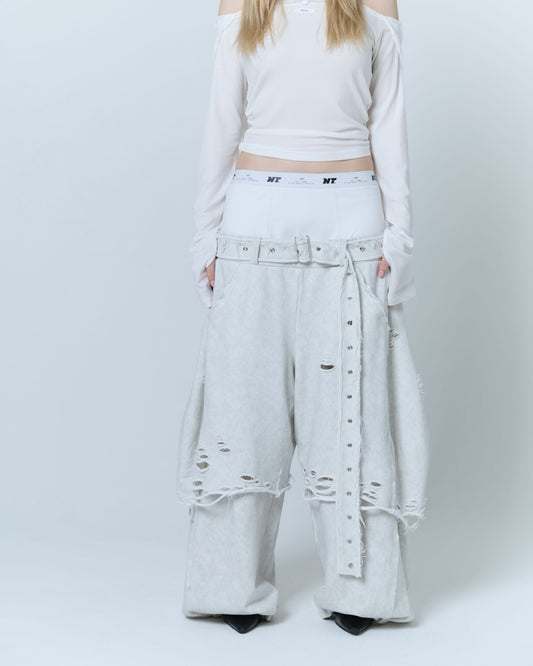 Boxer Destroyed Sweat Pants (Powder Gray)