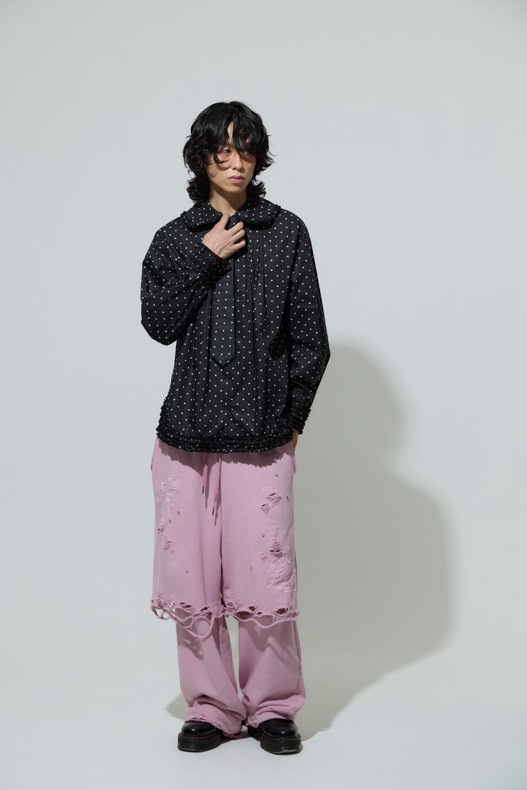 Love Dot Frill Shirt(Black)