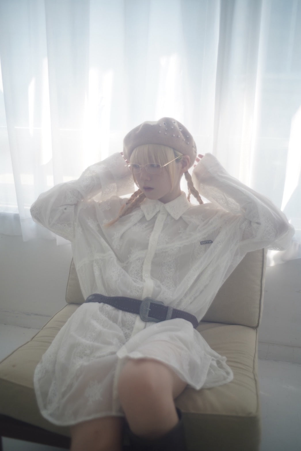 Too Big Ribbon Lace Shirt(White)