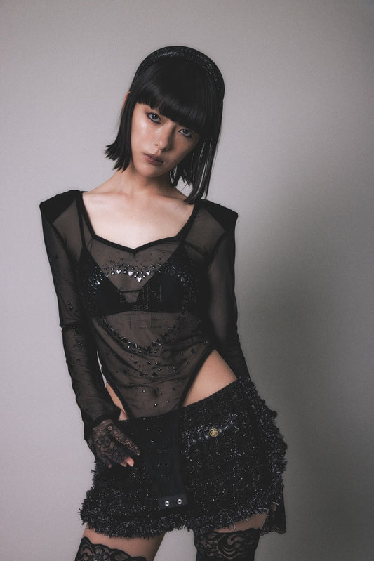 Metallic Sparkle Skin Top(Black)