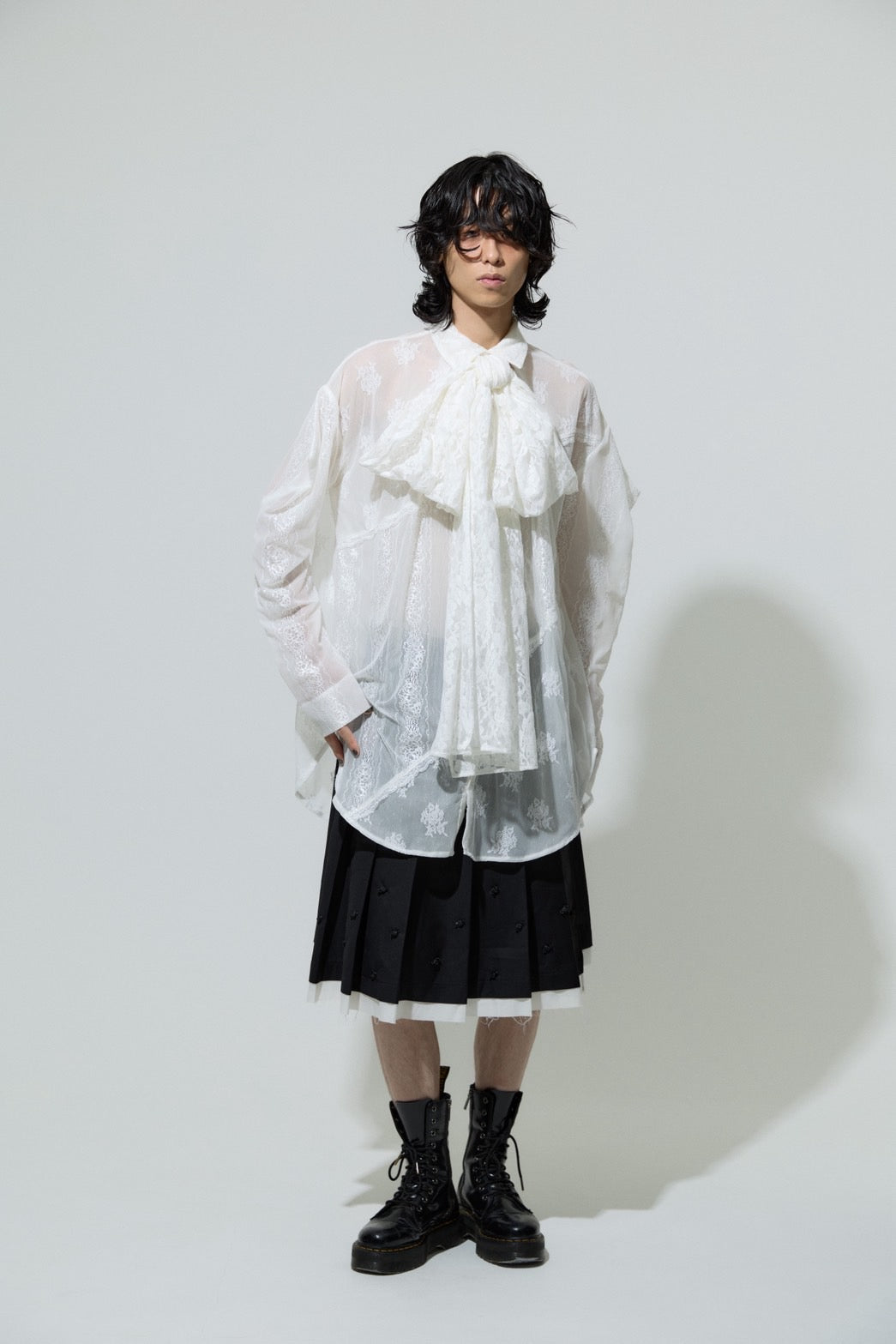 Too Big Ribbon Lace Shirt(White)