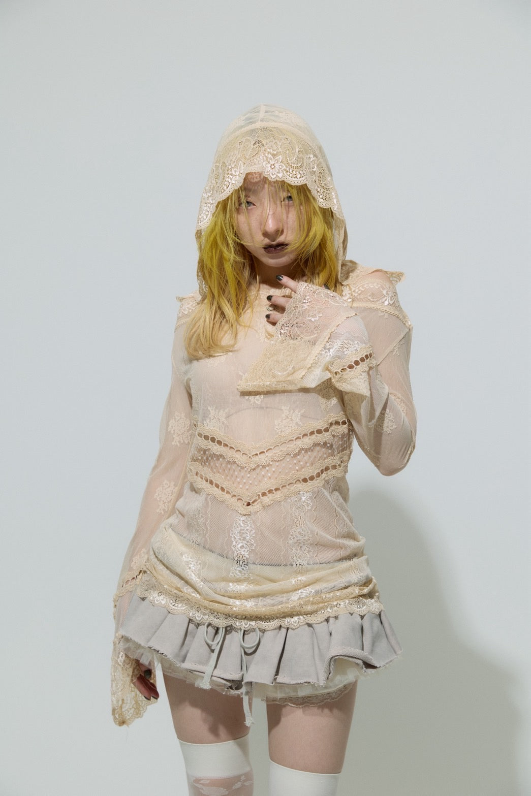 Veil off-shoulder Dress(Beige)