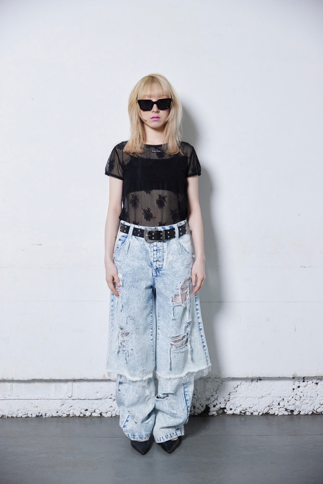 Lace Simple T-shirts(Black)