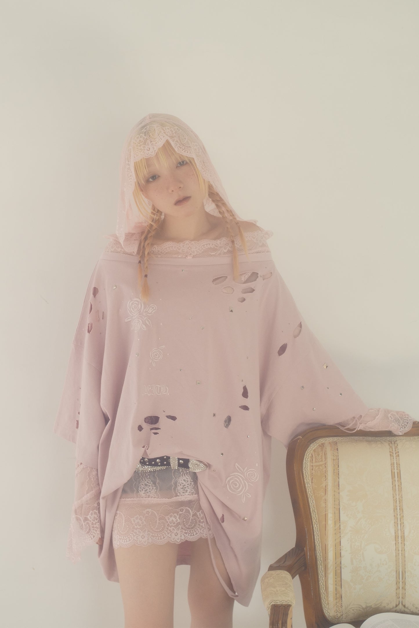 Veil Off-shoulder Dress(Pink)