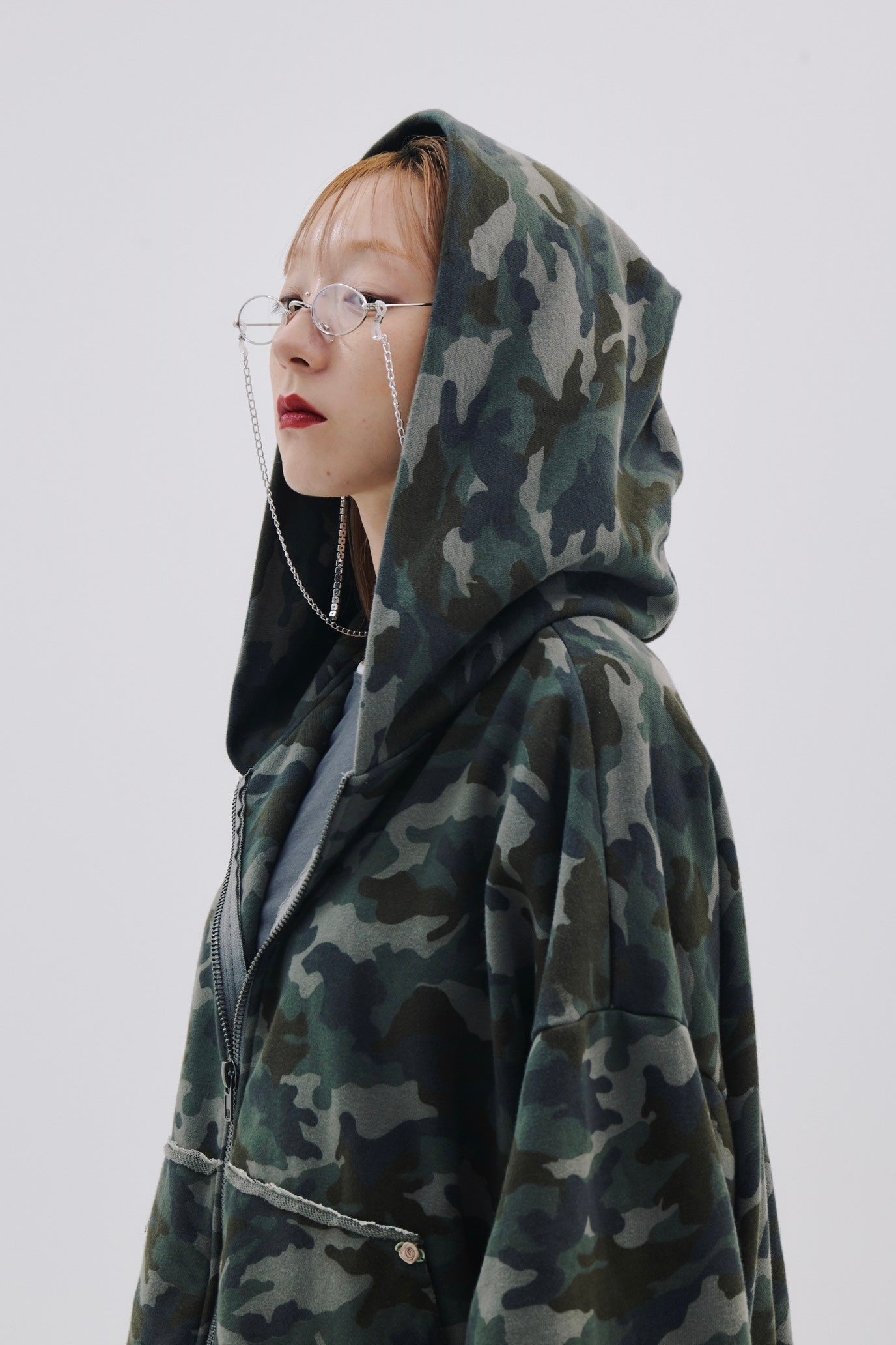 【Last1】Layered Crush Hoodie(Camo×Gray)