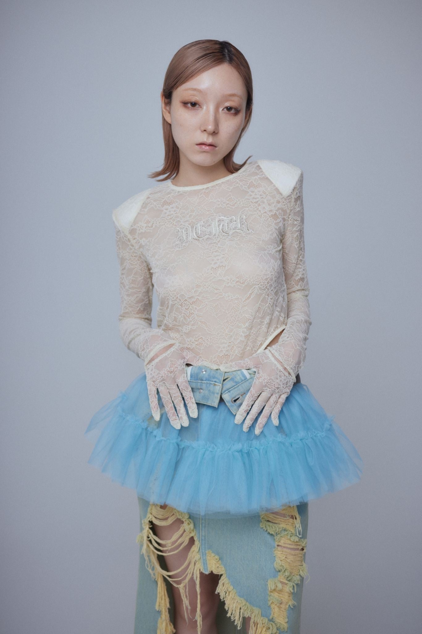 Multi Tulle Top(Lace White)