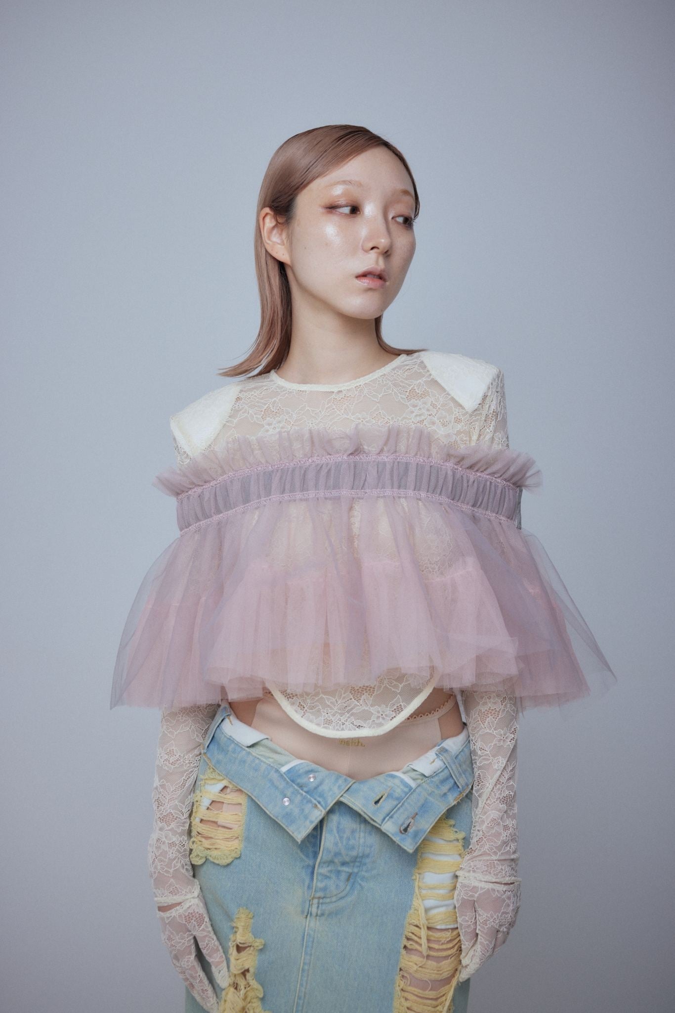 Multi Tulle Top(Lace White)