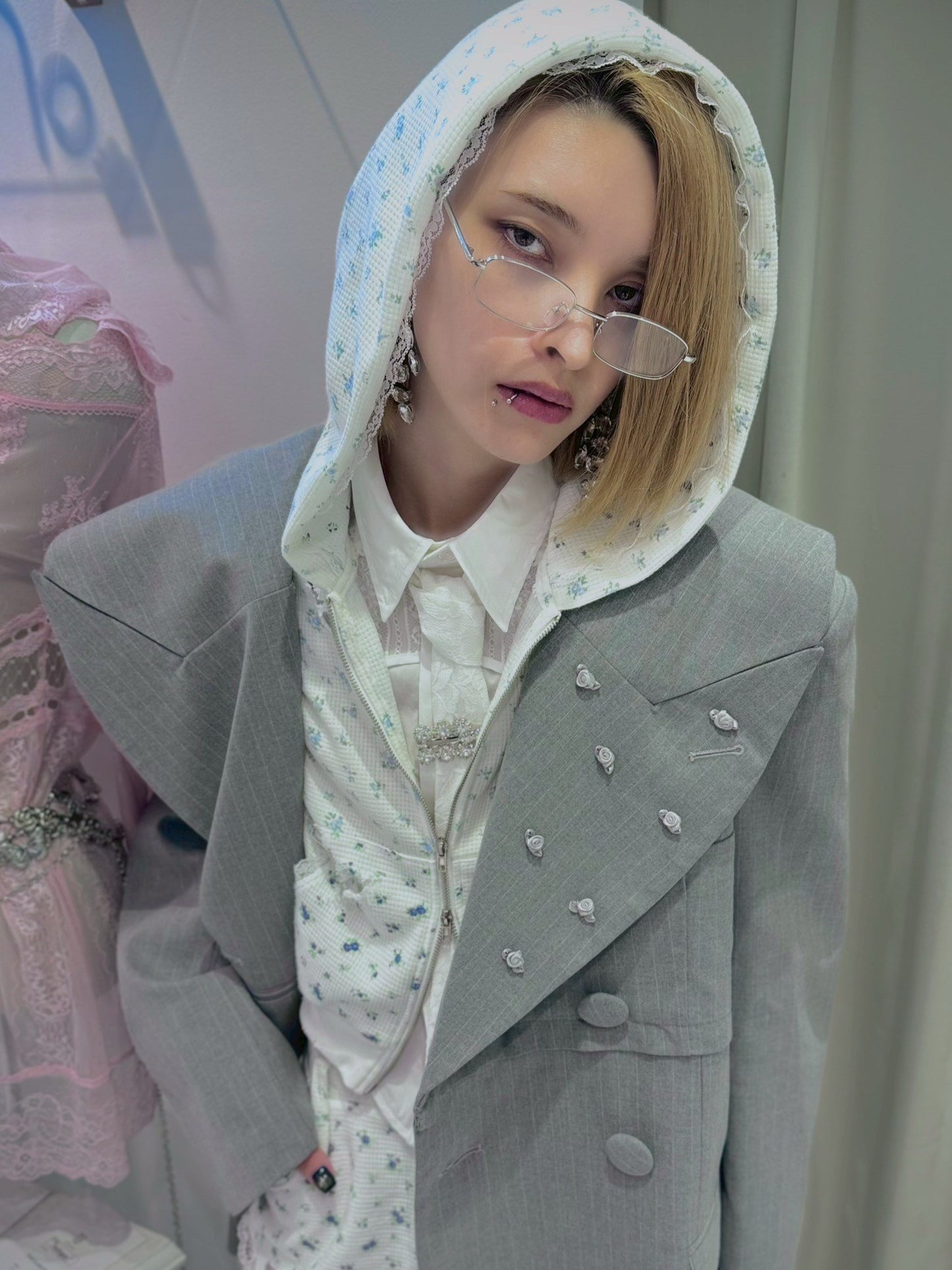 Flower Thermal Hoodie(Blue)