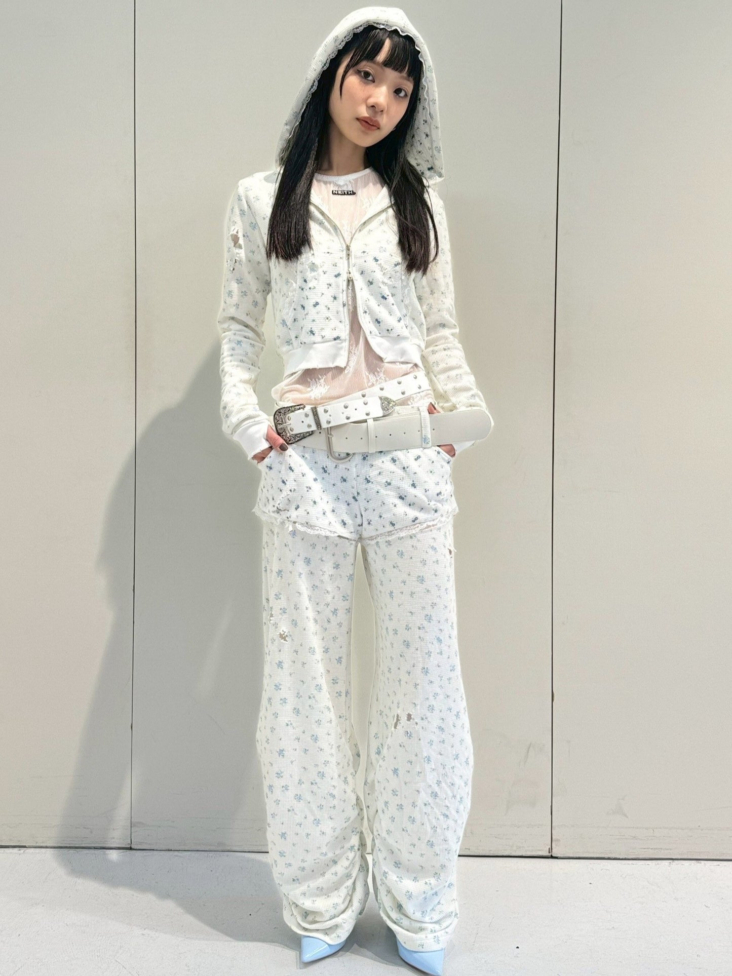 Flower Thermal Hoodie(Blue)