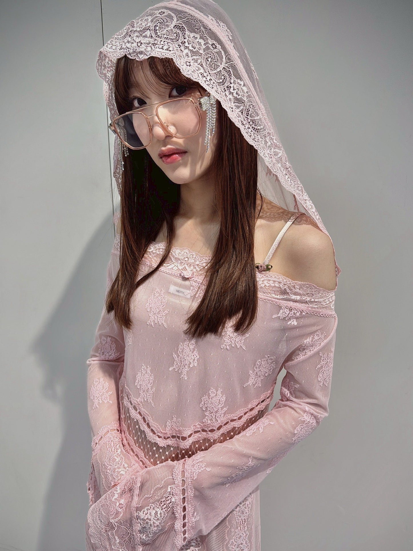 Veil Off-shoulder Dress(Pink)