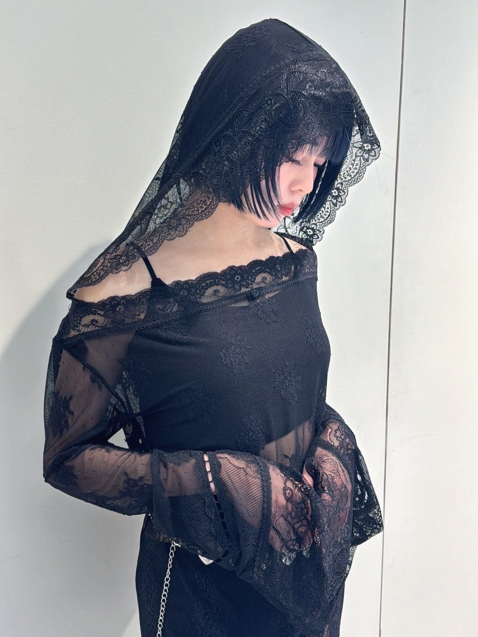 Veil Off-shoulder Dress(Black)【5月中旬発送】