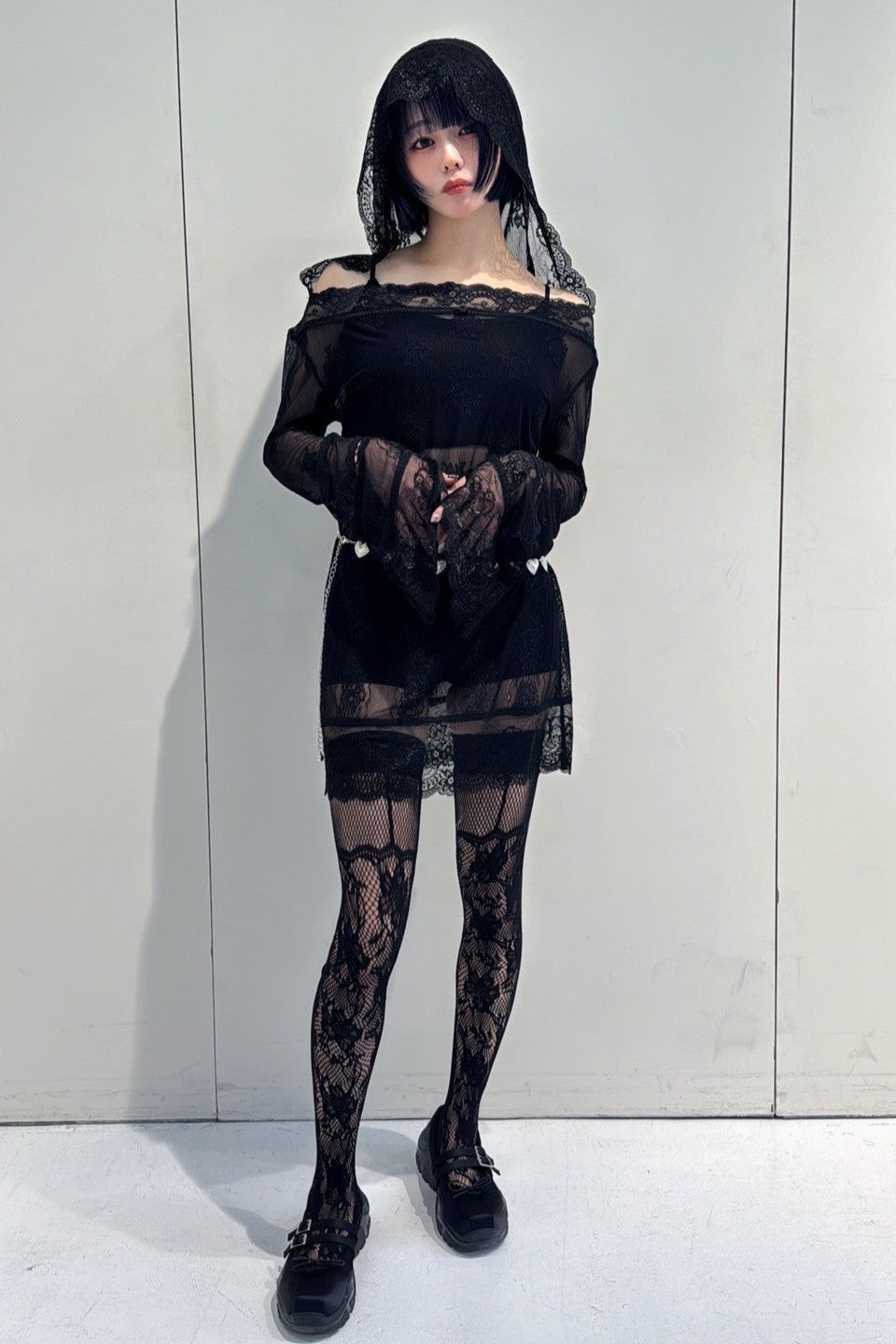Veil Off-shoulder Dress(Black)【5月中旬発送】