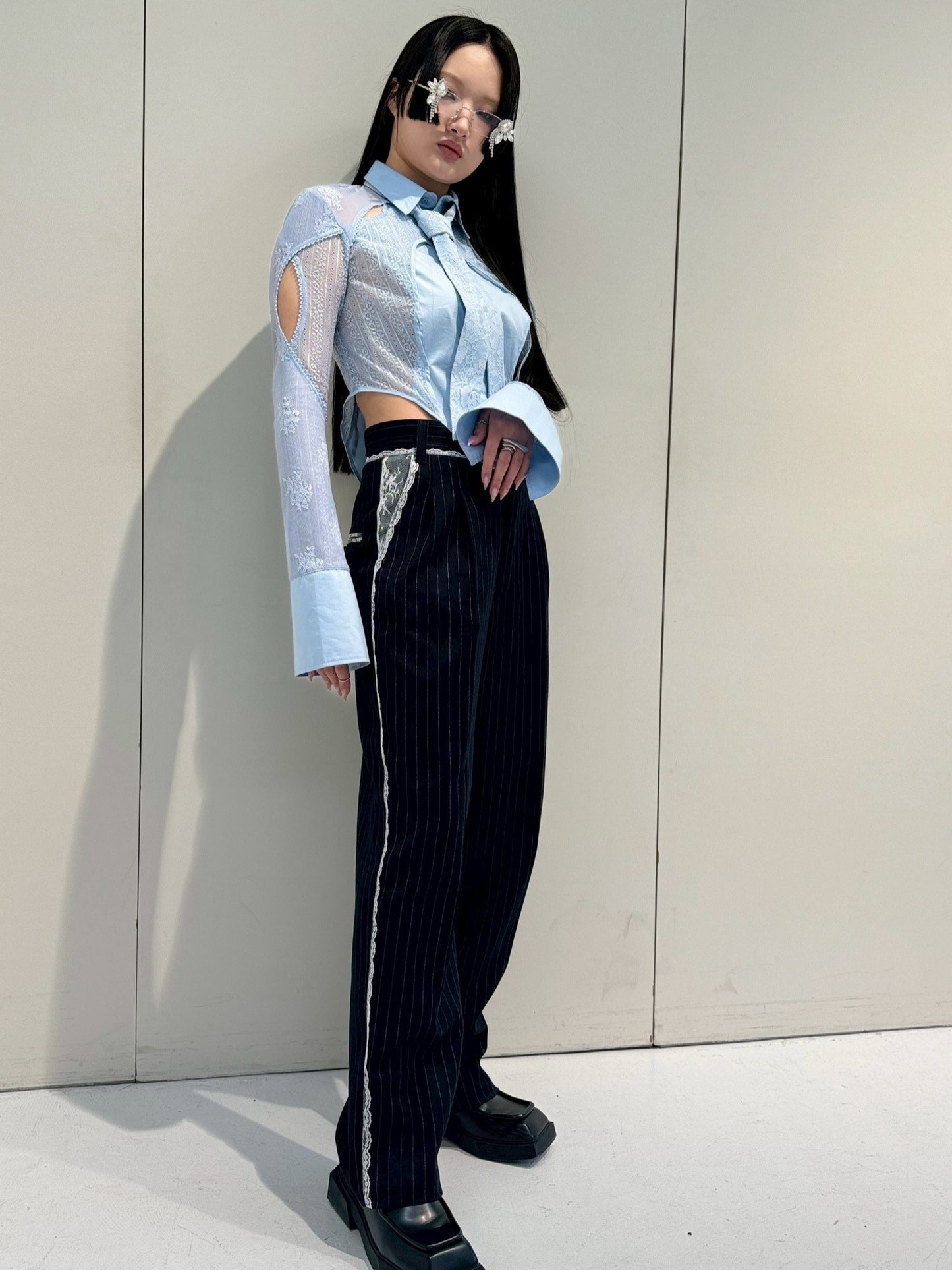 Stripe Lace Trousers(Navy)