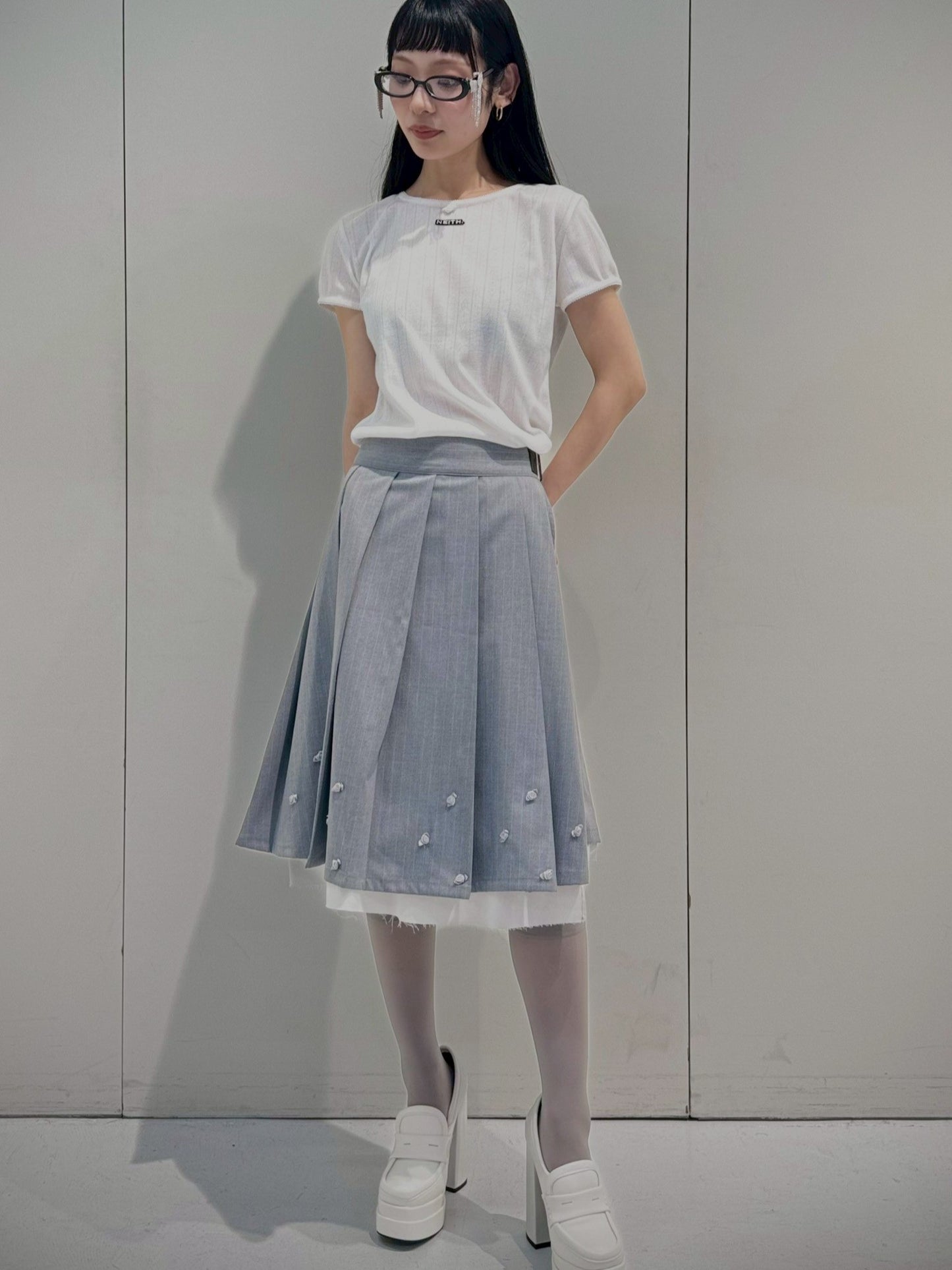 【Last2】Rose Pleats Skirt Pants(Gray)