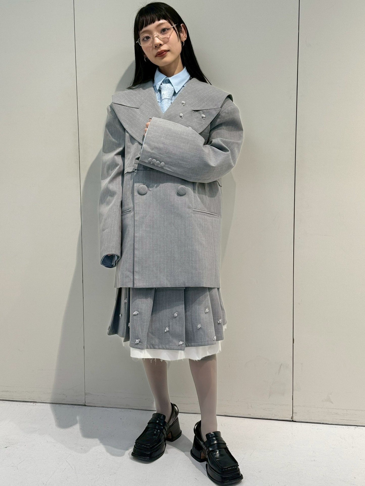 【Last2】Rose Pleats Skirt Pants(Gray)