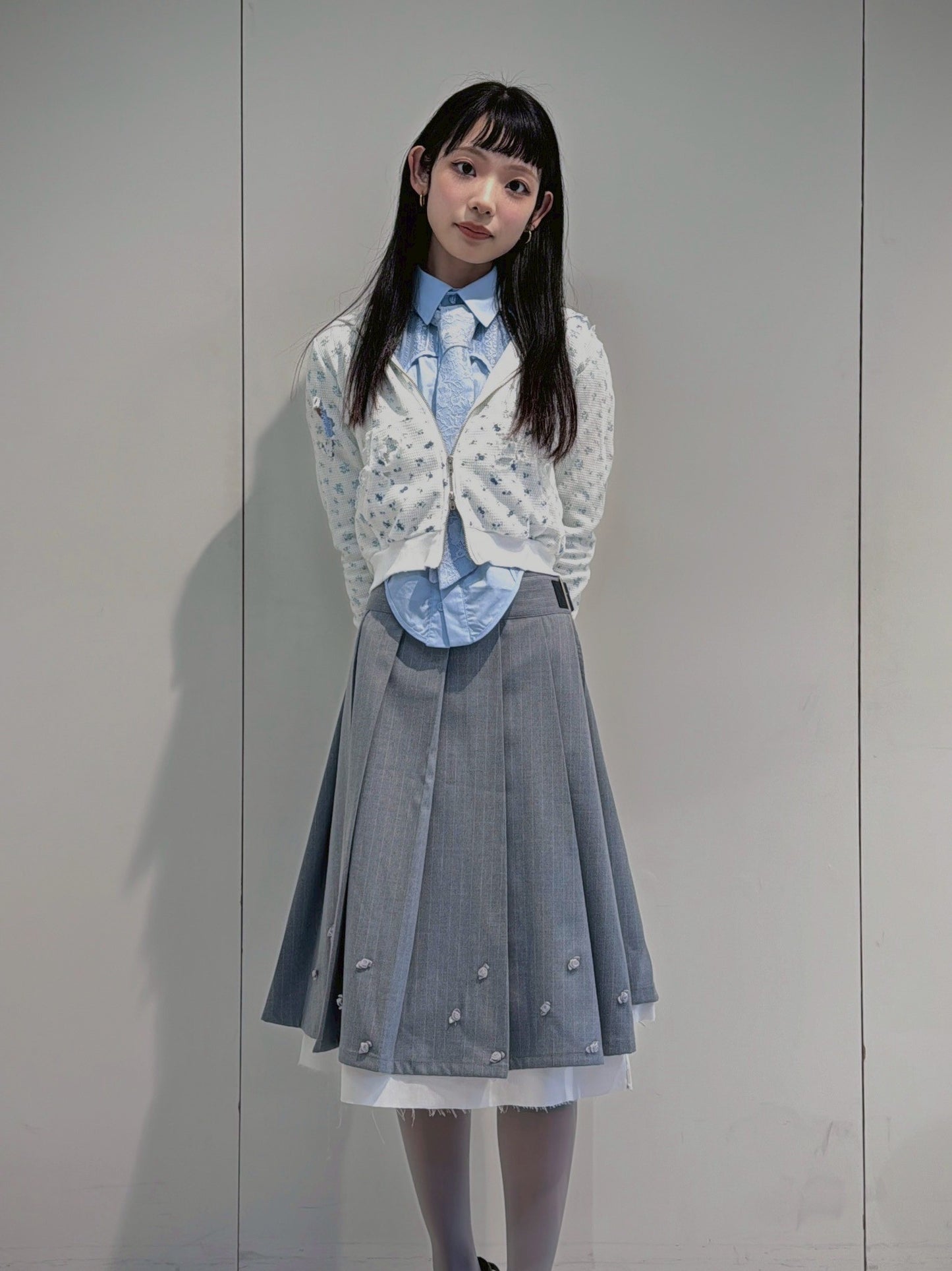 【Last2】Rose Pleats Skirt Pants(Gray)