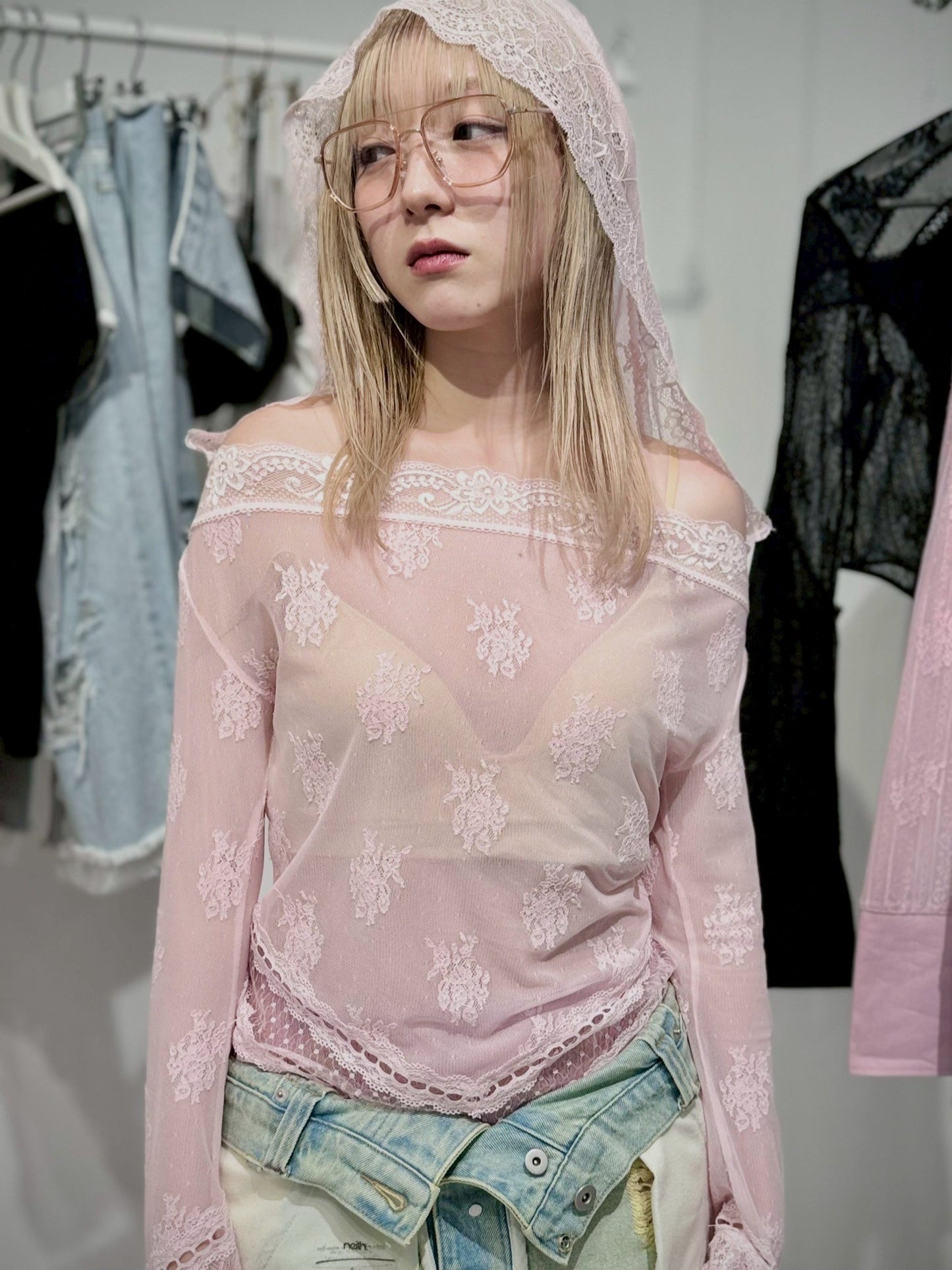 Veil Off-shoulder Dress(Pink)