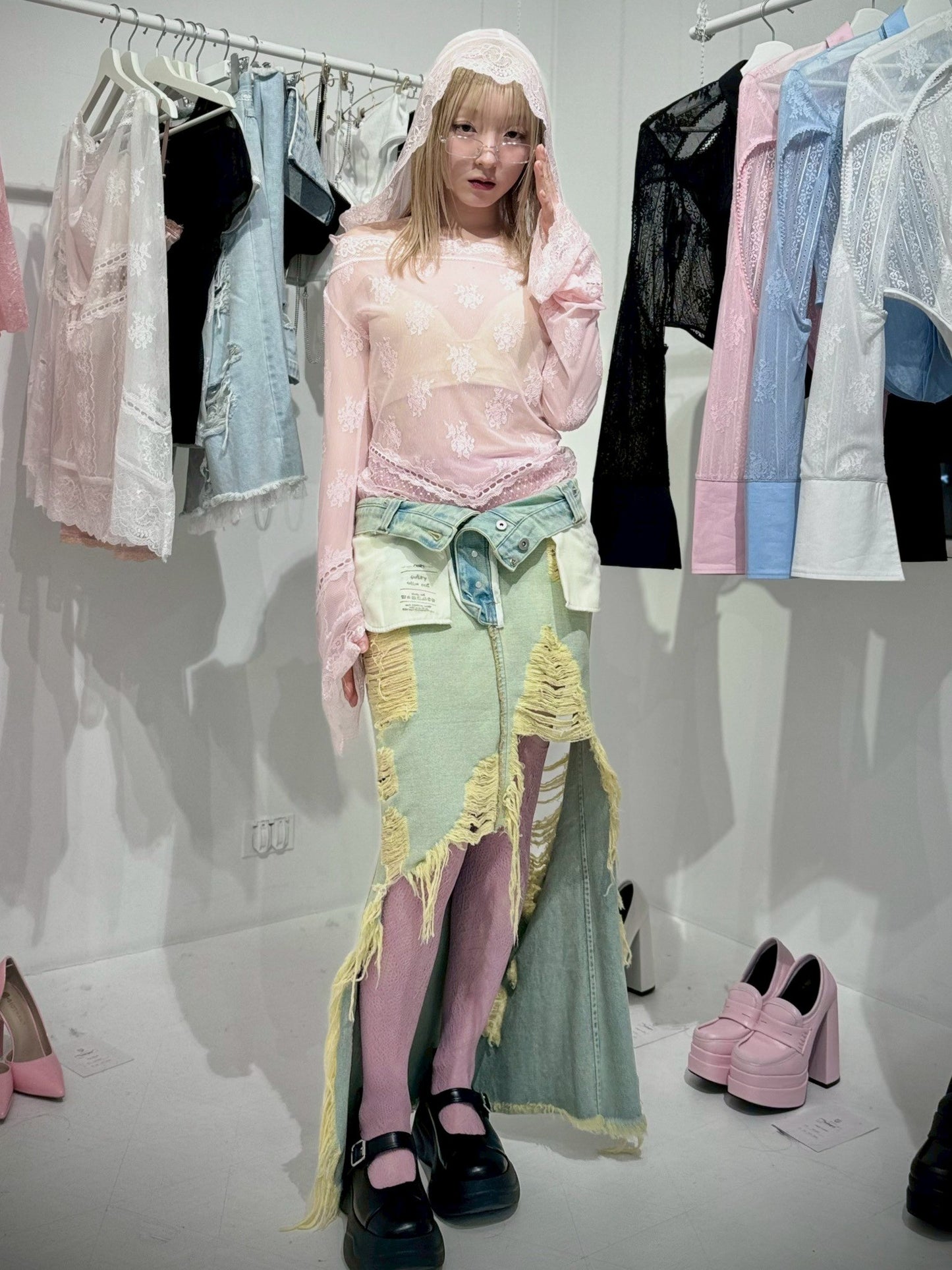 Veil Off-shoulder Dress(Pink)