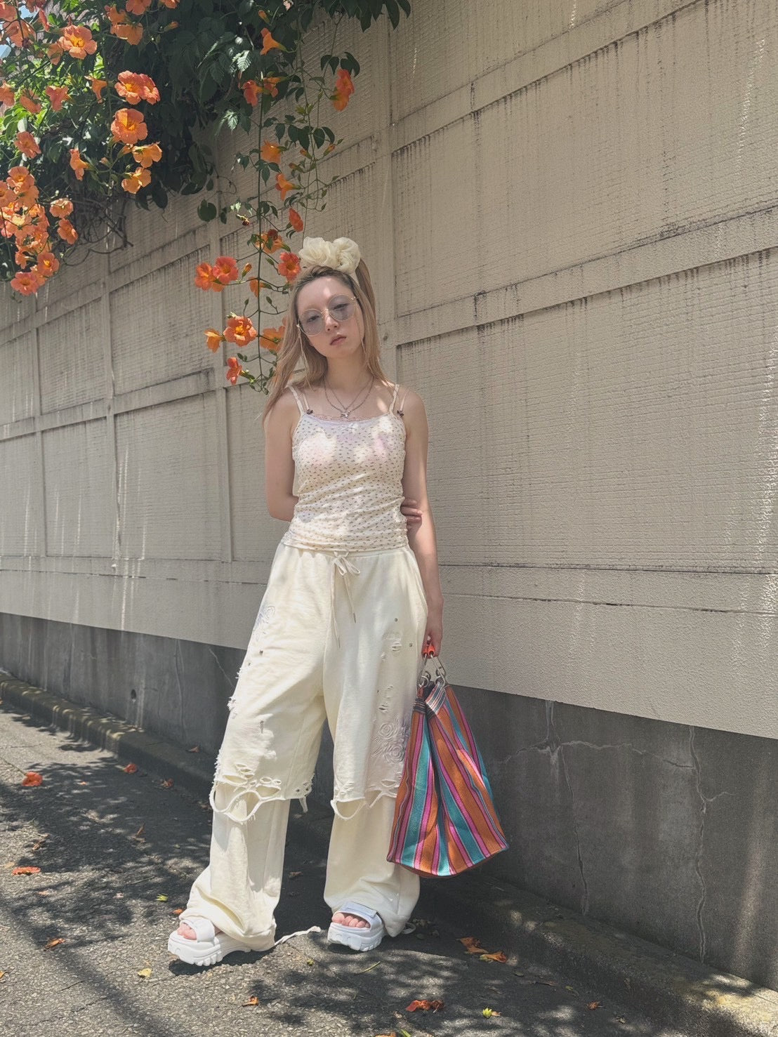 Rose Crush Sweat Pants(White)