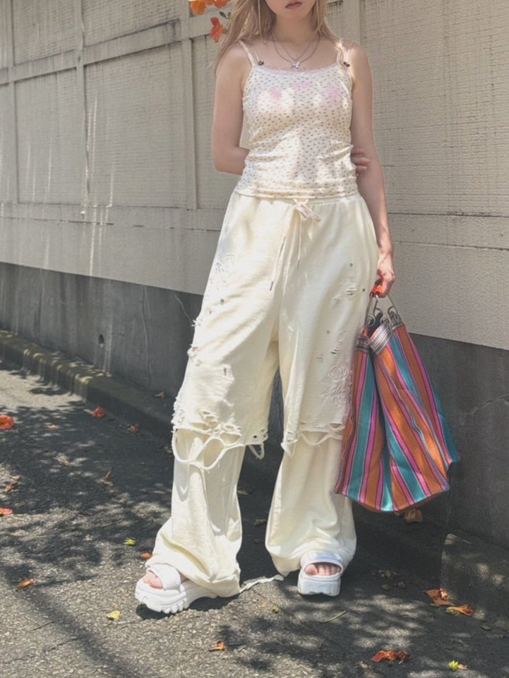 Rose Crush Sweat Pants(White)