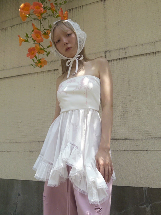 【Last2】Asymmetry custom print bare top(White)