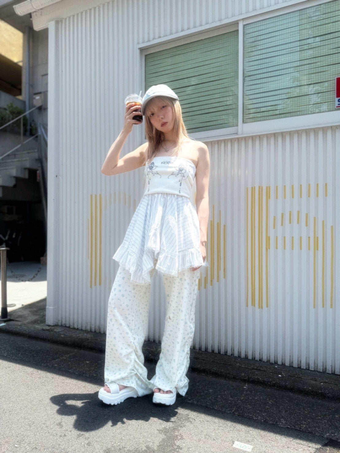 【Last4】Flower Thermal Pants(Blue)