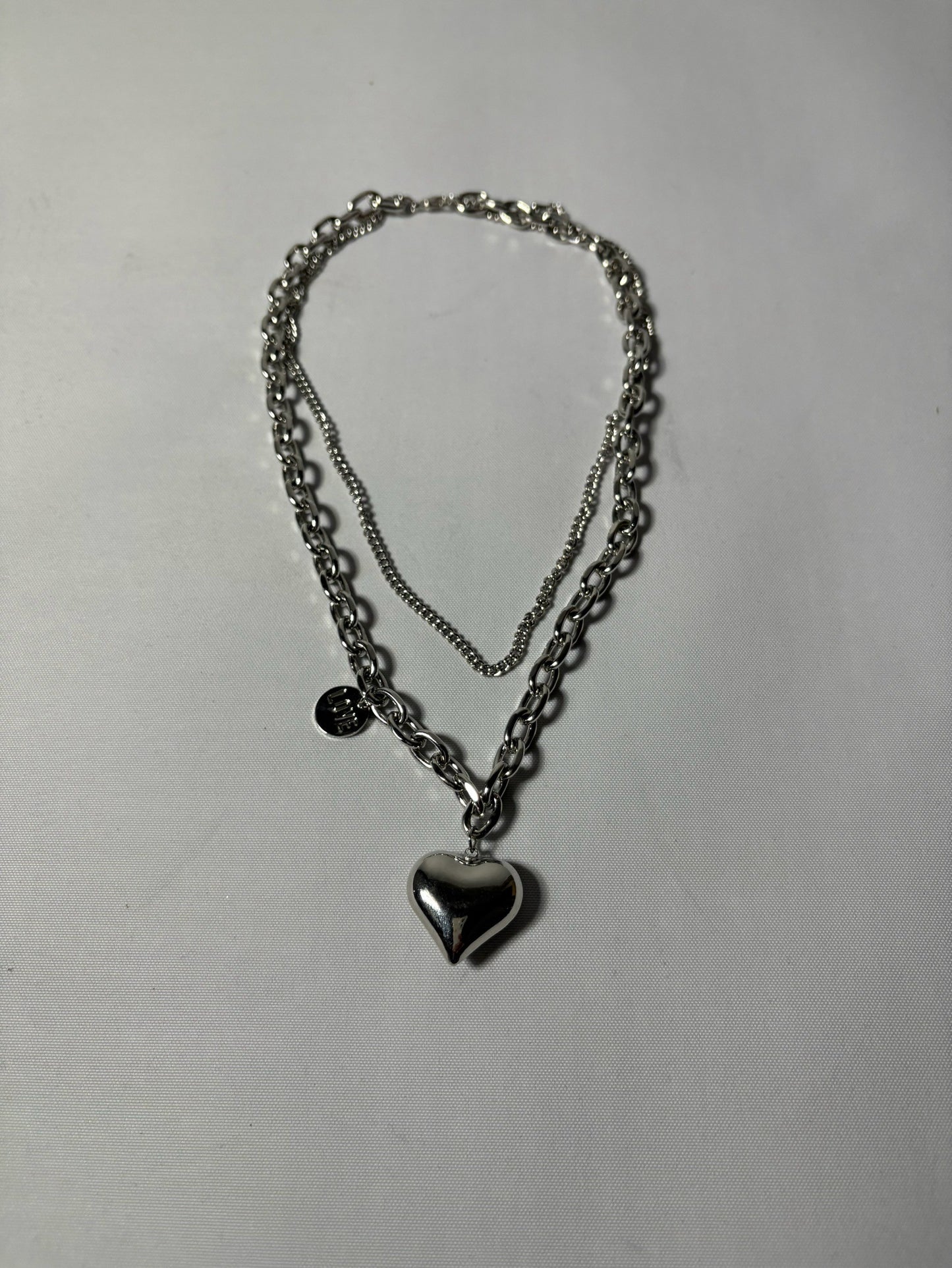 【Last1】Double Chain Heart Necklace(Silver)