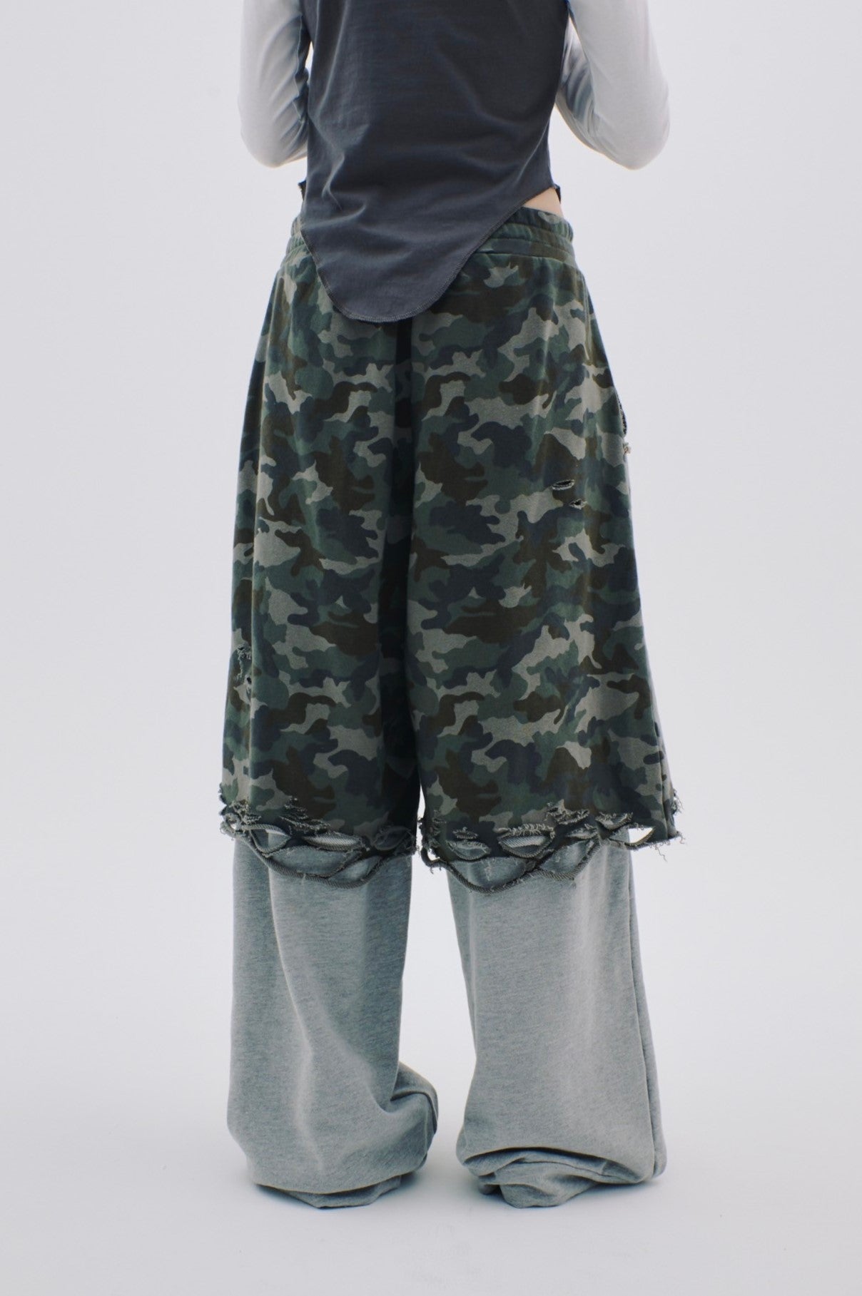 Layered Crush Sweat Pants(Camo×Gray)