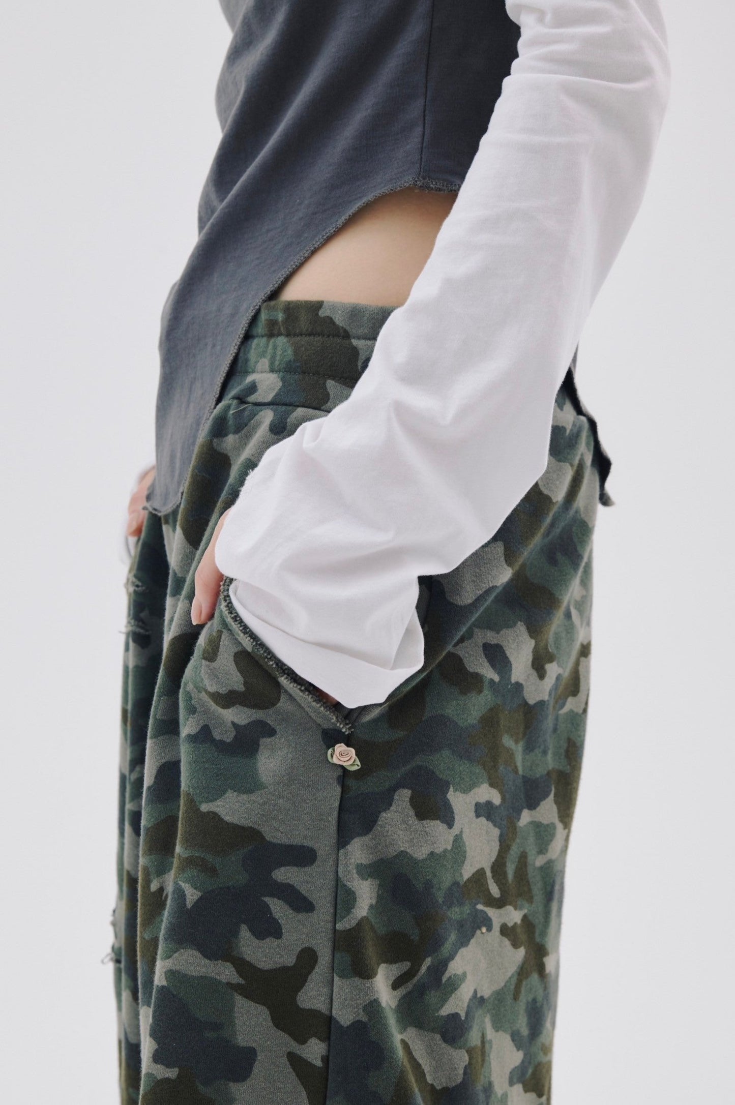 Layered Crush Sweat Pants(Camo×Gray)